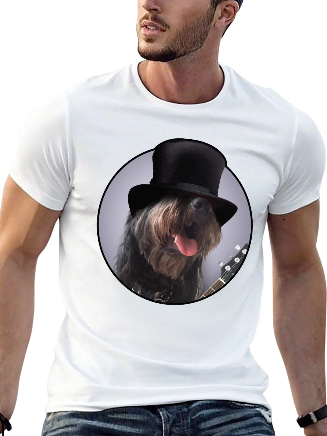 Black Dog in Top Hat Graphic T-Shirt view 13