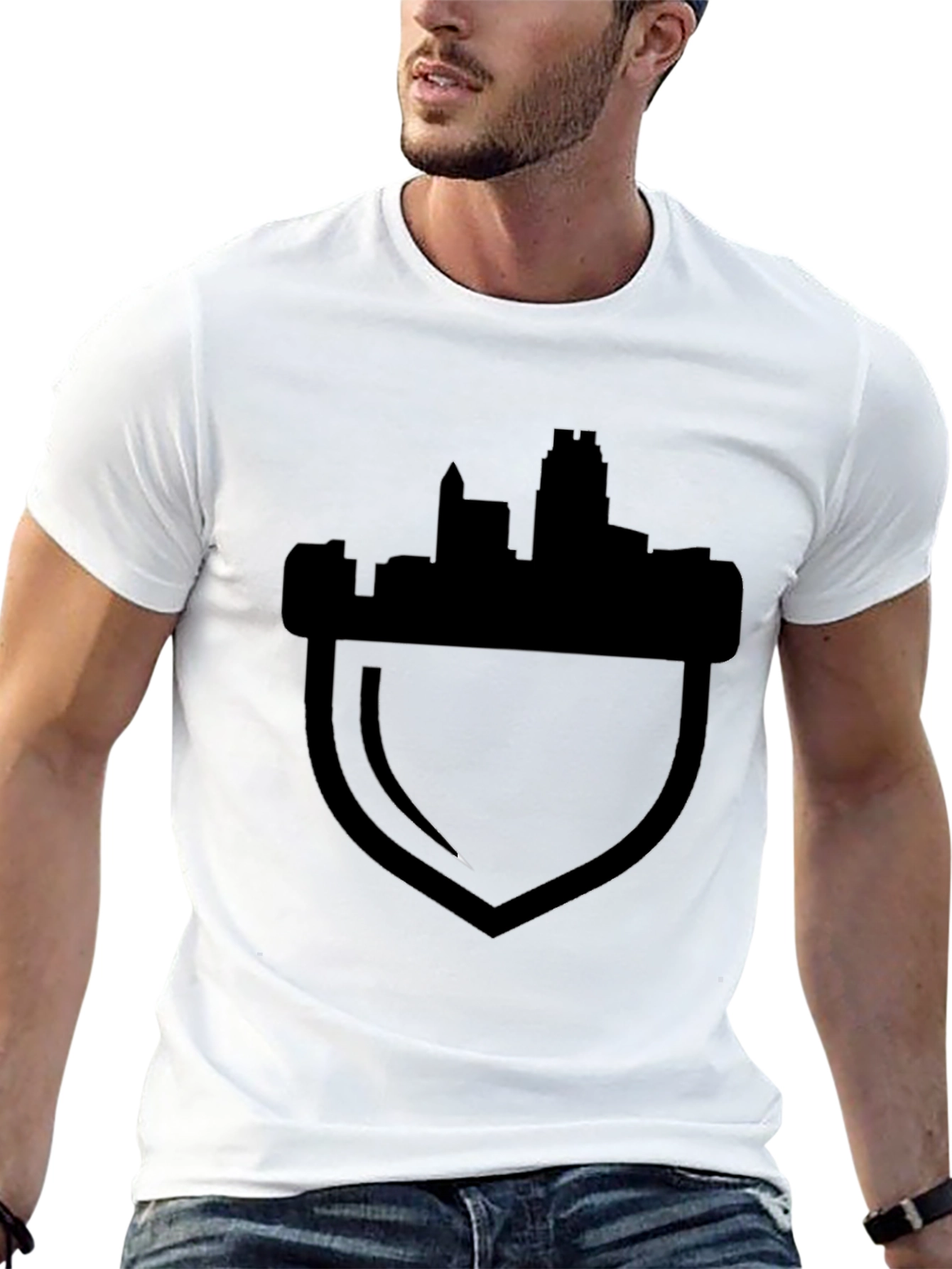 Black Cityscape Acorn Graphic Tee - Black Cotton Blend view 13