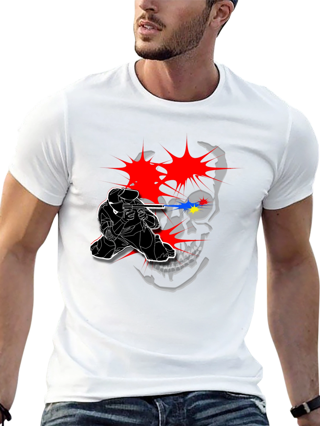 Black Skull Paintball T-Shirt - Black Cotton Graphic Tee view 13