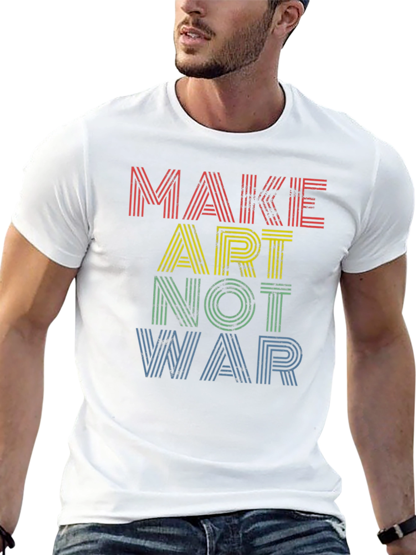 Black Make Art Not War Graphic Tee - Men's Black T-Shirt view 13