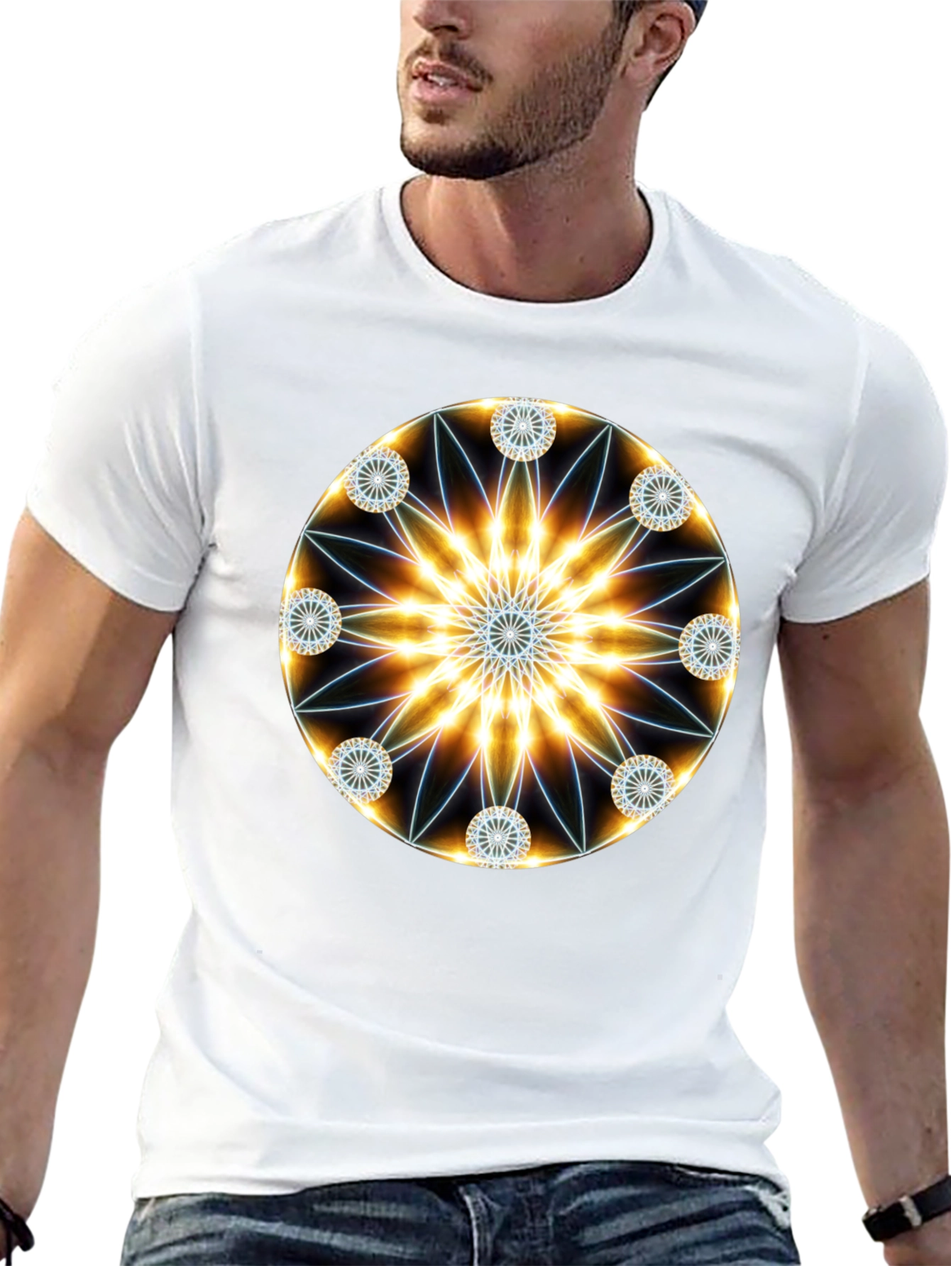 Black Geometric Mandala Black T-Shirt view 13