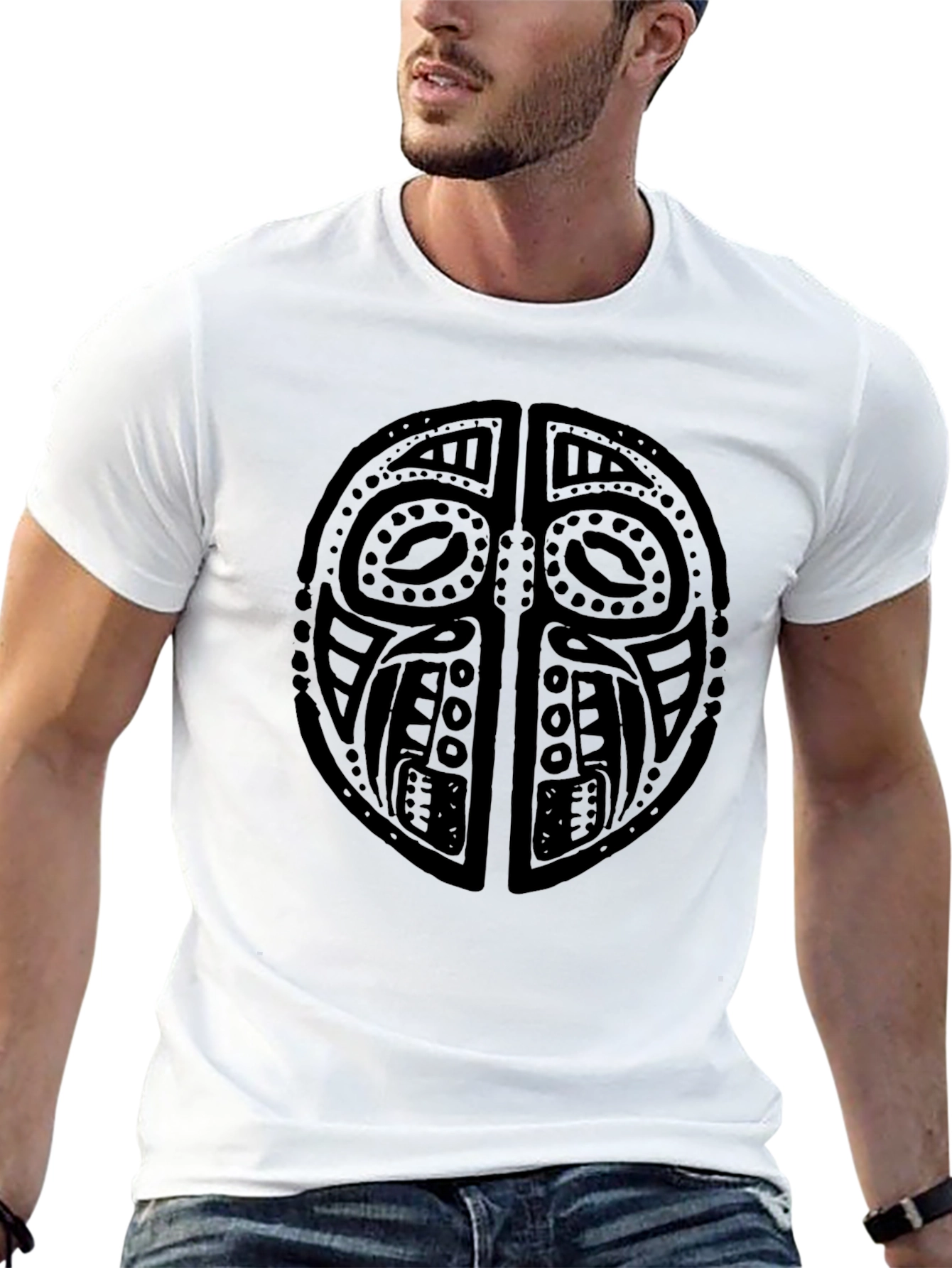 Black Tribal Mask Graphic Black T-Shirt view 13