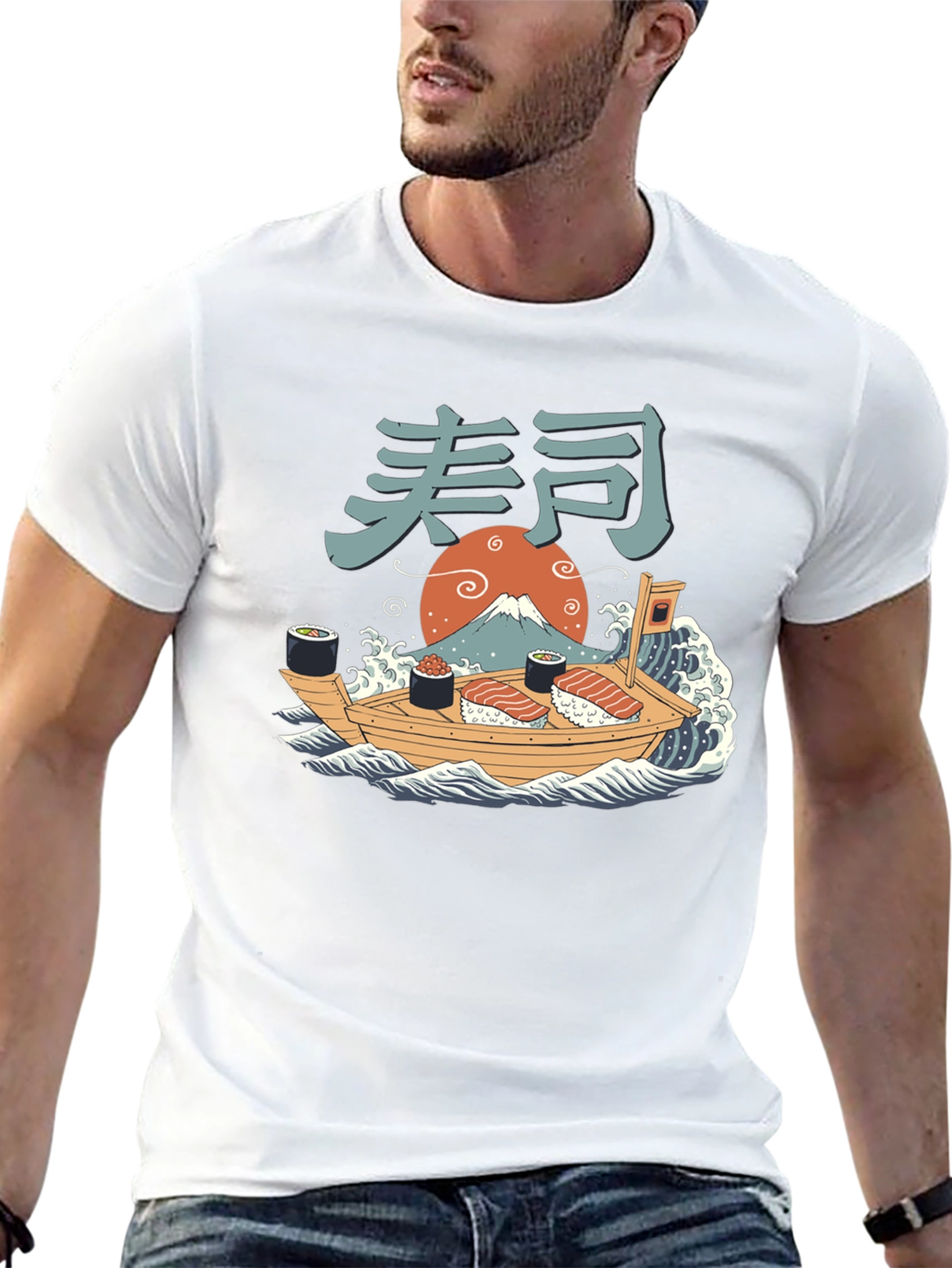Black Sushi Boat T-Shirt - Japanese Art Tee view 13