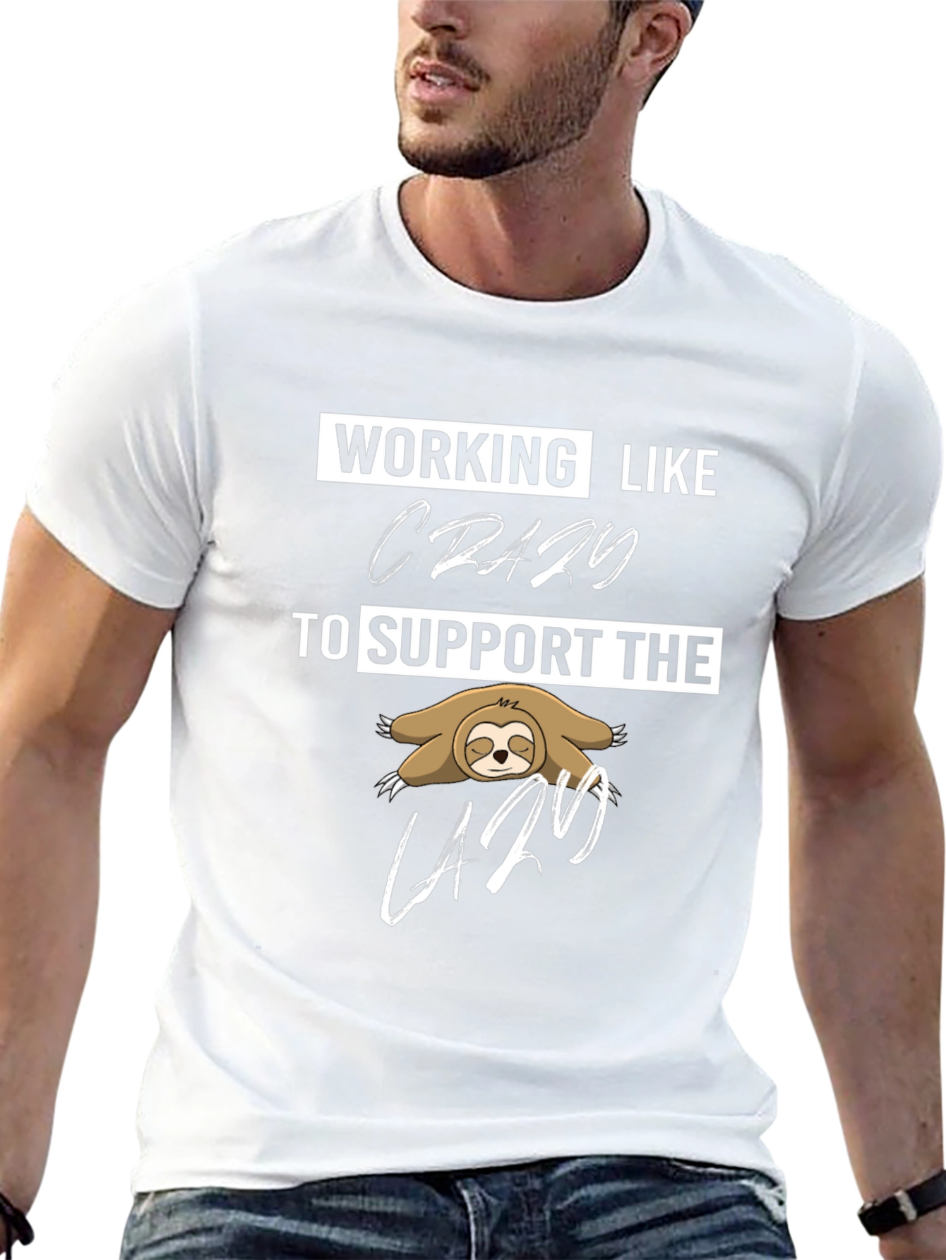 Black Working Like Crazy Sloth Graphic Tee view 13