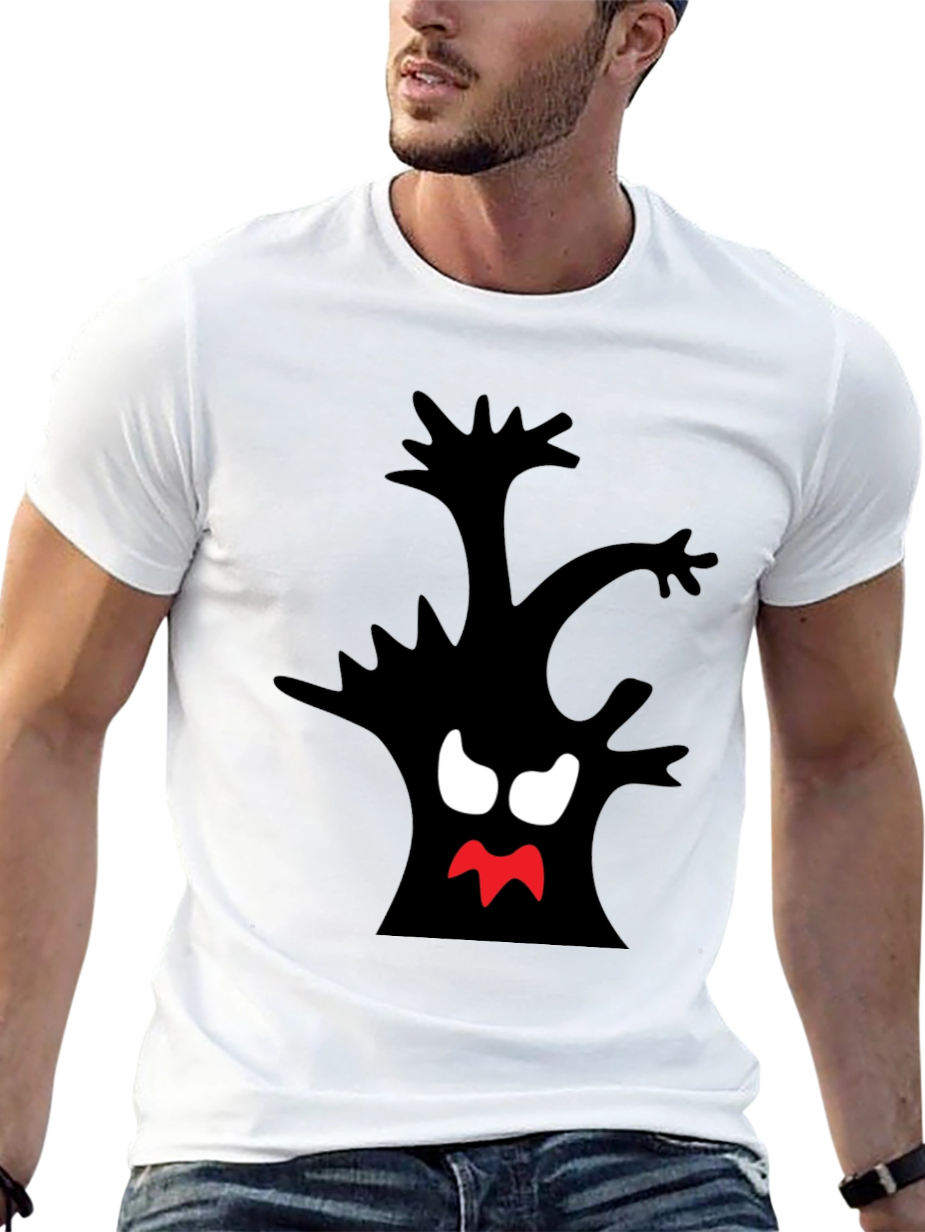 Black Spooky Tree Graphic Tee - Black Cotton T-Shirt view 13