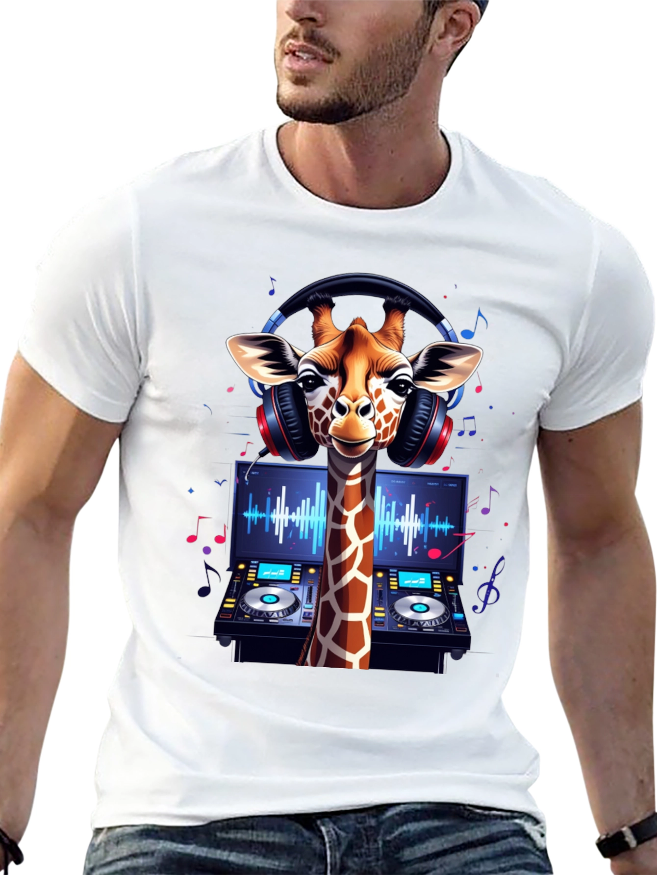 Black DJ Giraffe Graphic Tee - Music Lover's T-Shirt view 13