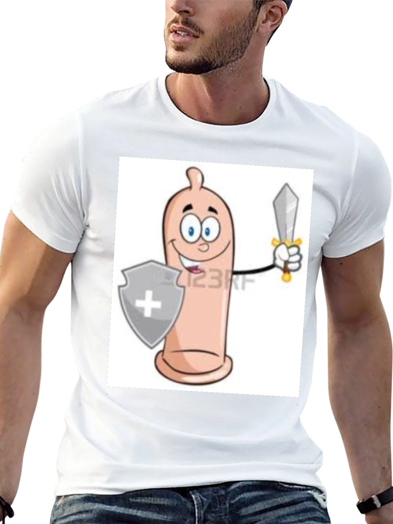 Black Funny Condom Cartoon Graphic Tee view 13