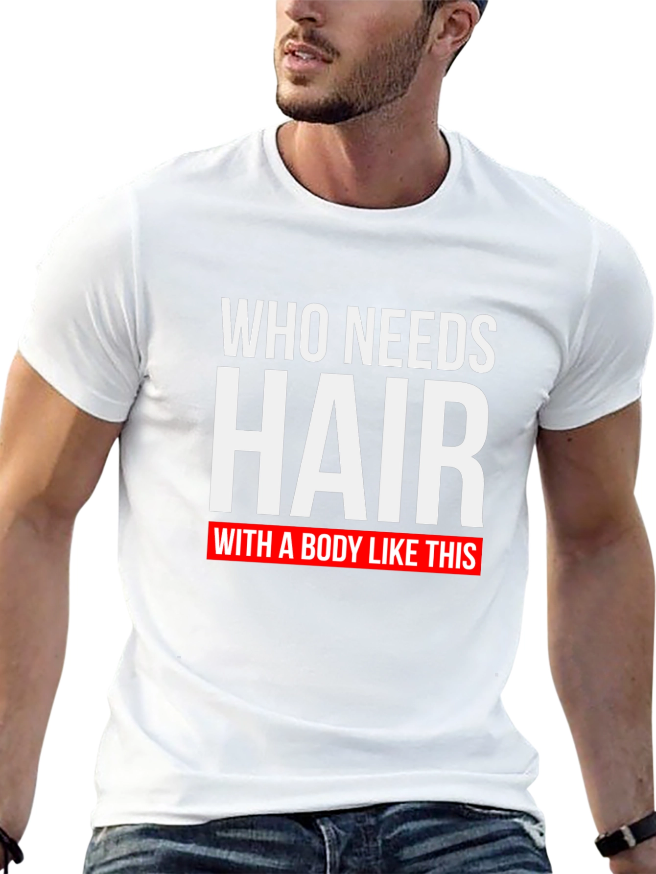 Black Who Needs Hair T-Shirt - Funny Baldness Gift view 13