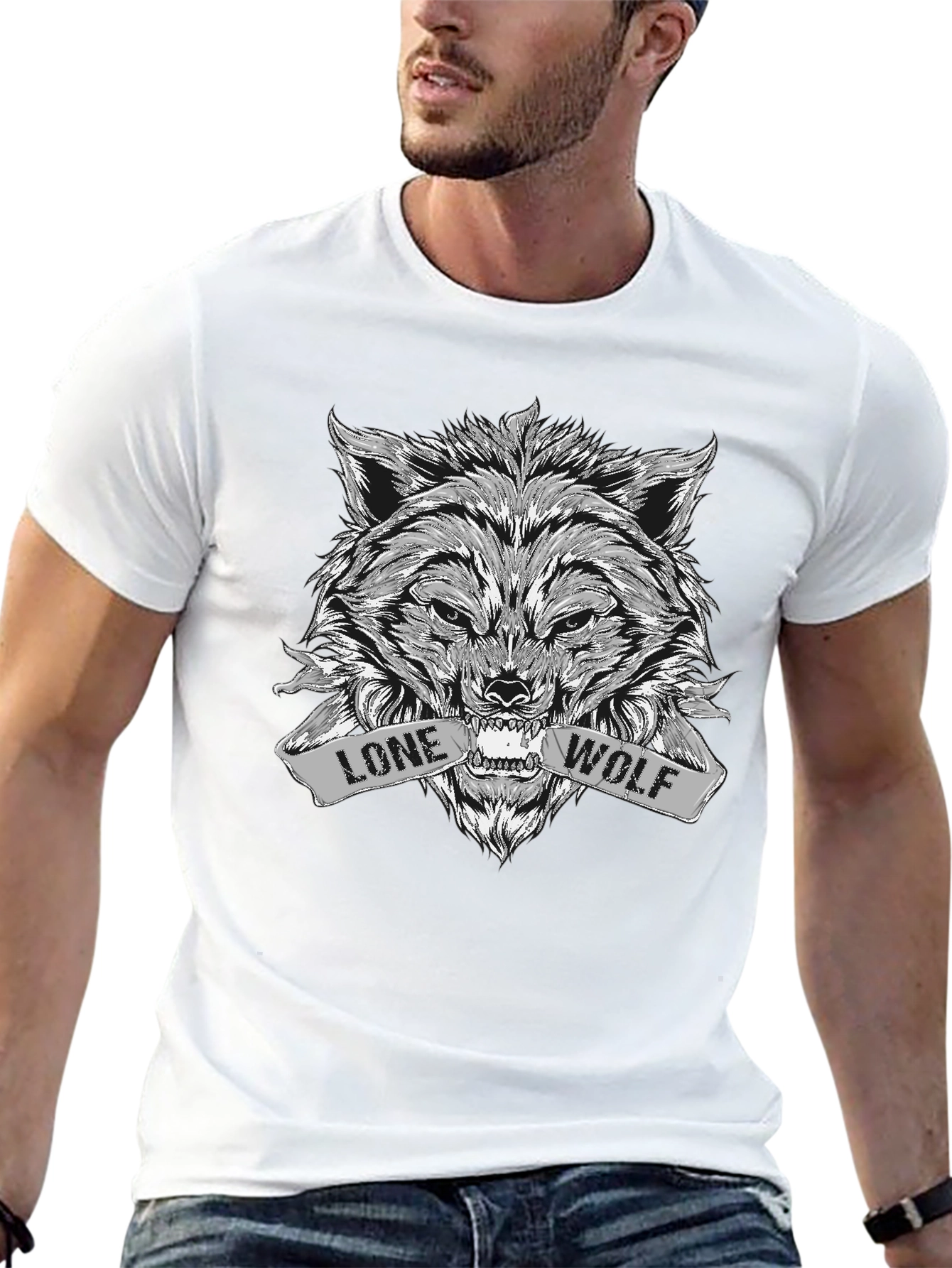 Black Lone Wolf Graphic T-Shirt - Fierce Animal Design view 13