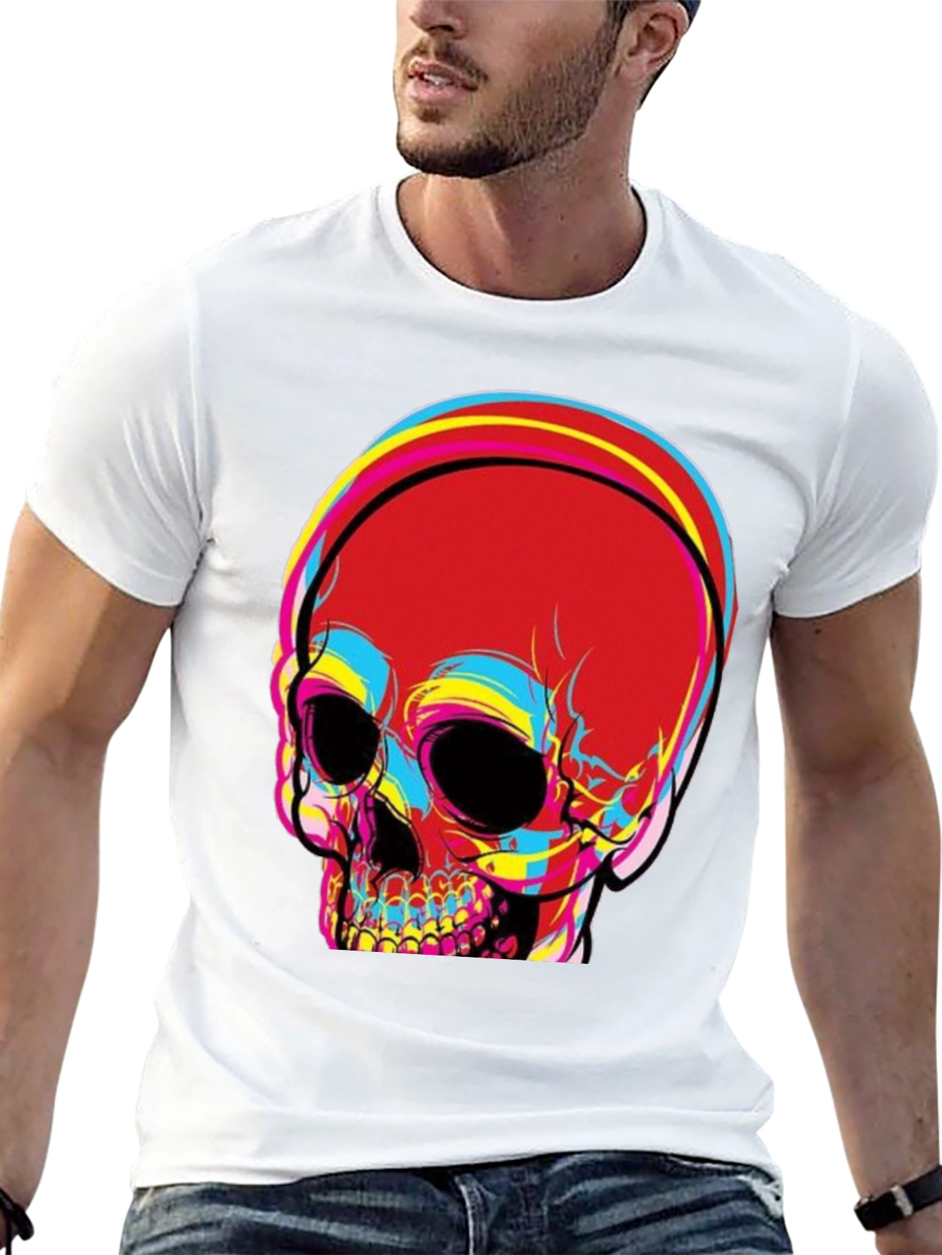 Black Skull Graphic Print Men's Black T-Shirt view 13
