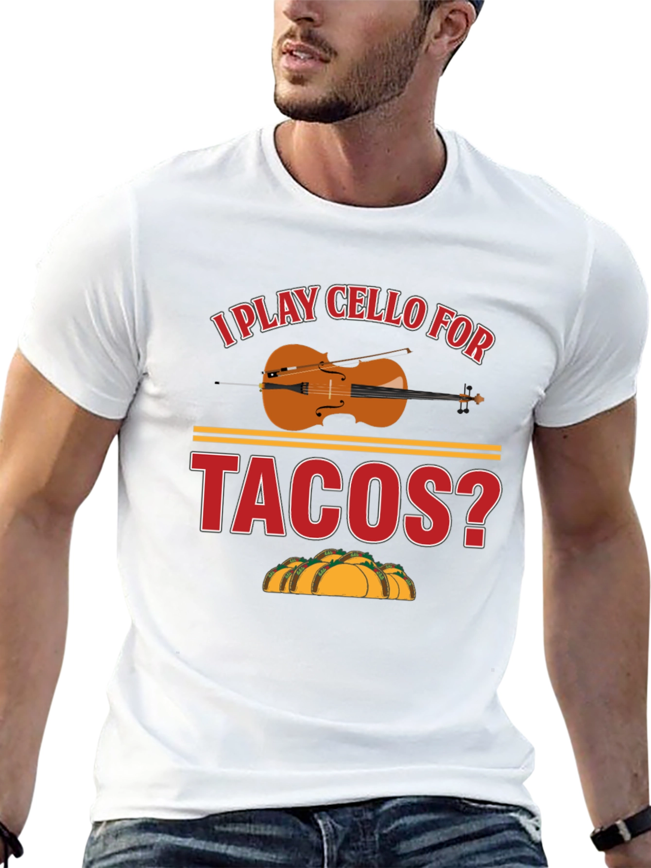 Black I Play Cello For Tacos? Graphic T-Shirt view 13