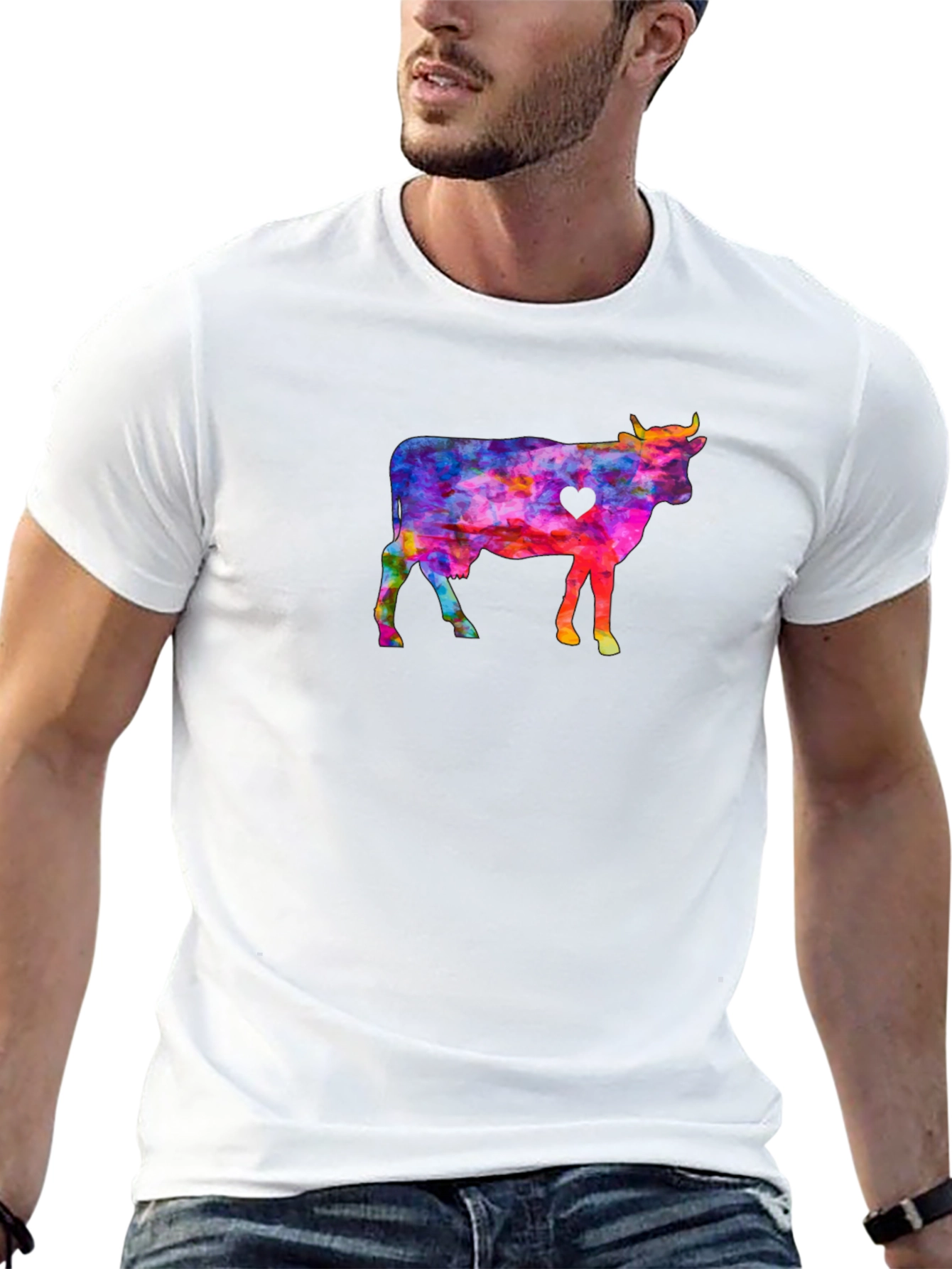 Black Colorful Cow Graphic Tee view 13