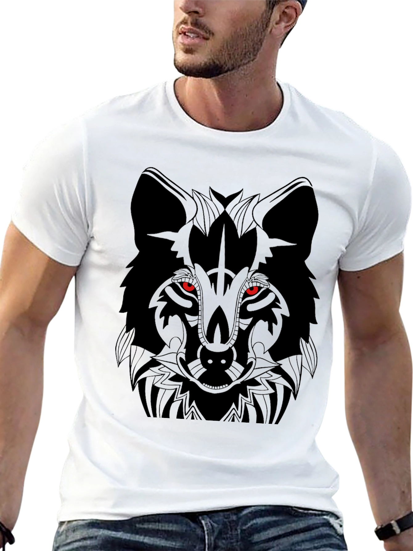 Black Men's Black Wolf Graphic T-Shirt view 13