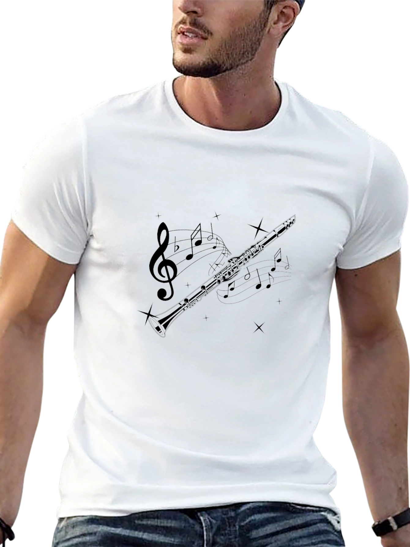 Black Musical Clarinet Graphic Tee - Unisex Black T-Shirt view 13