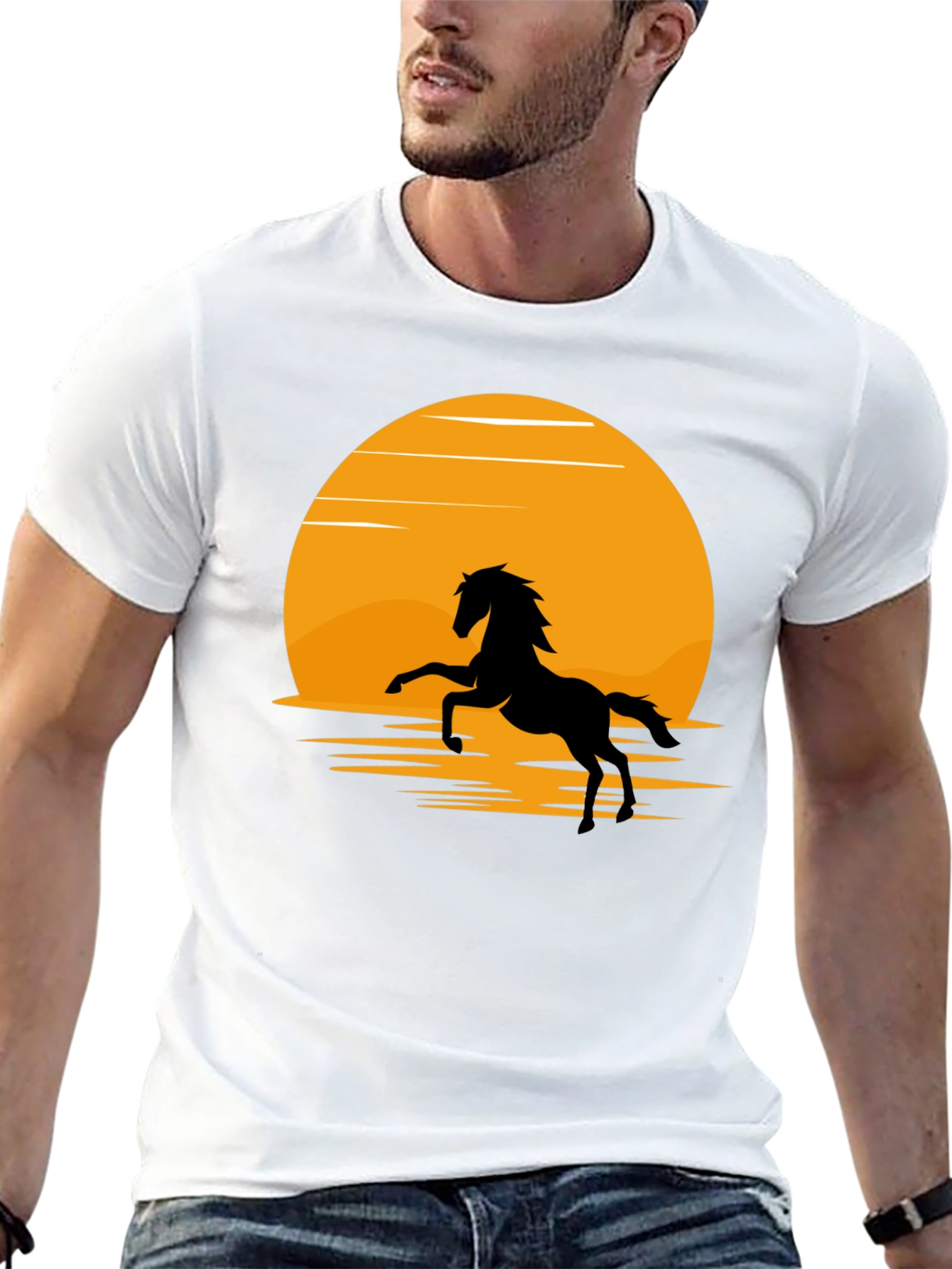 Black Silhouette Horse T-Shirt - Black, Sun Design view 13