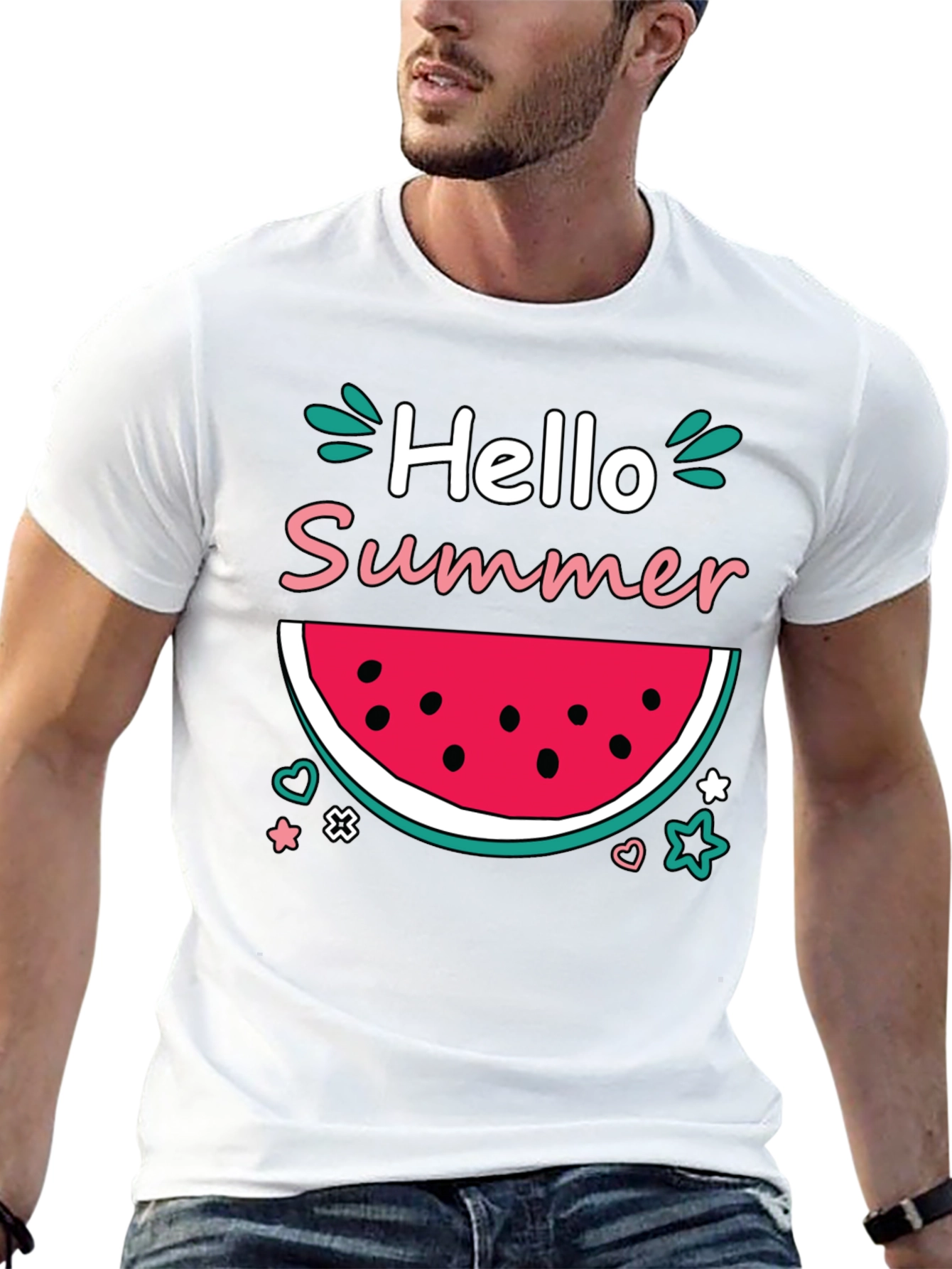 Black Hello Summer Watermelon Graphic T-Shirt view 13