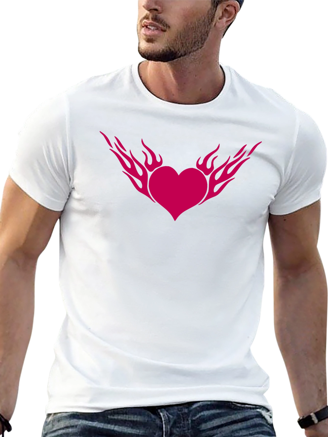 Black Flaming Heart Graphic Tee - Black Cotton Blend T-Shirt view 13