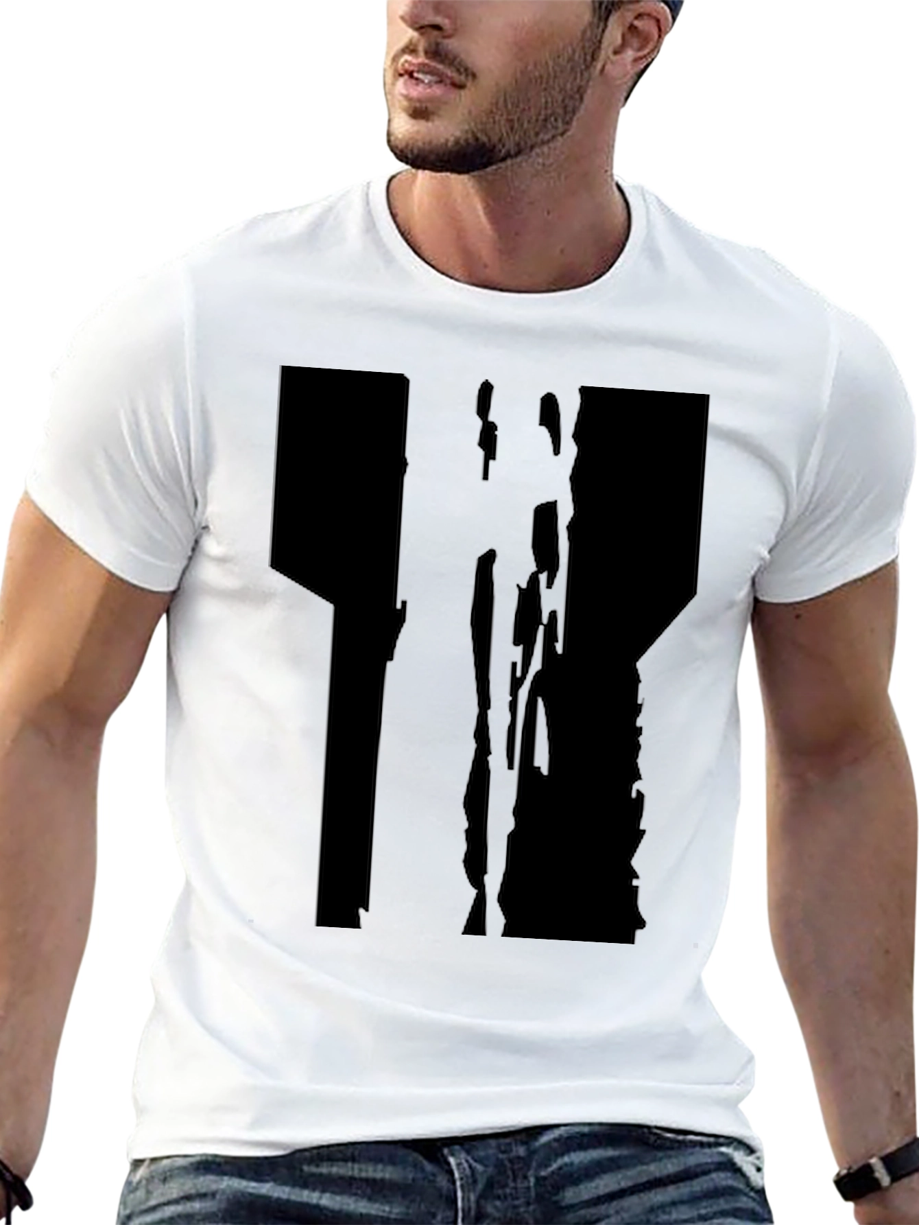 Black Men's Black T-Shirt with Abstract Graphic Design view 13