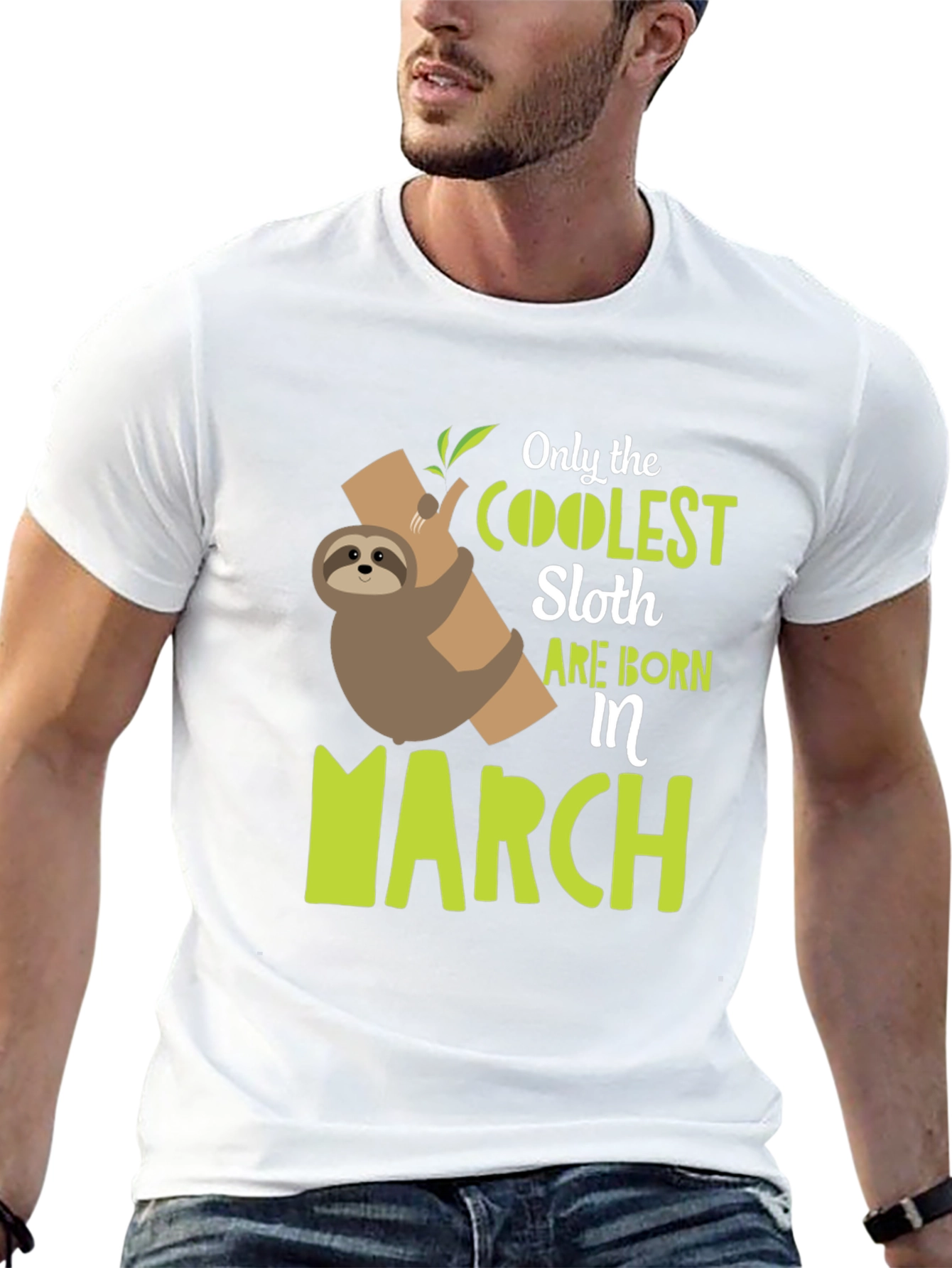 Black Coolest Sloth Born in March Black T-Shirt view 13