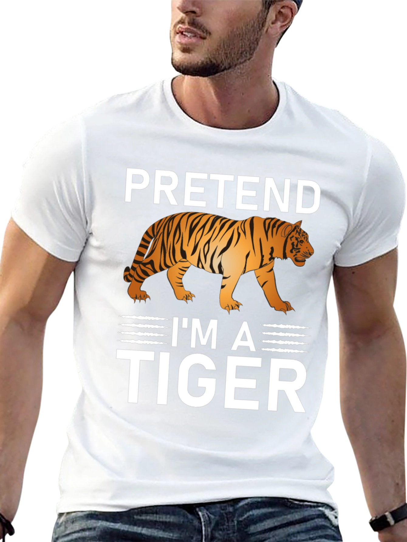 Black Pretend I'm A Tiger Funny Graphic T-Shirt view 13