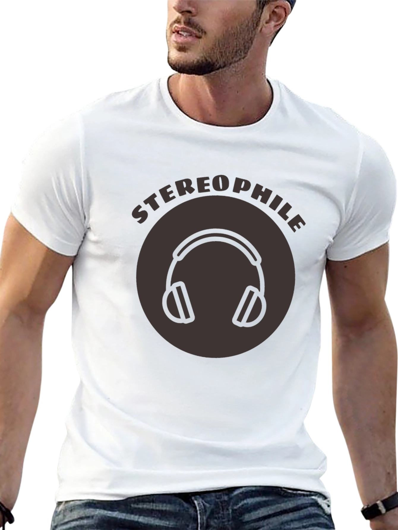 Black Stereophile Headphone Graphic Tee view 13