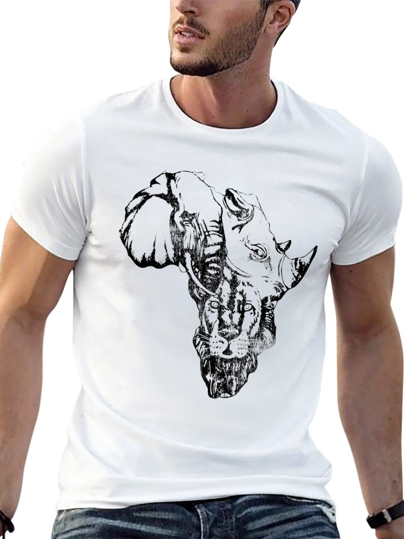 Black African Animals Graphic Print Black T-Shirt view 13