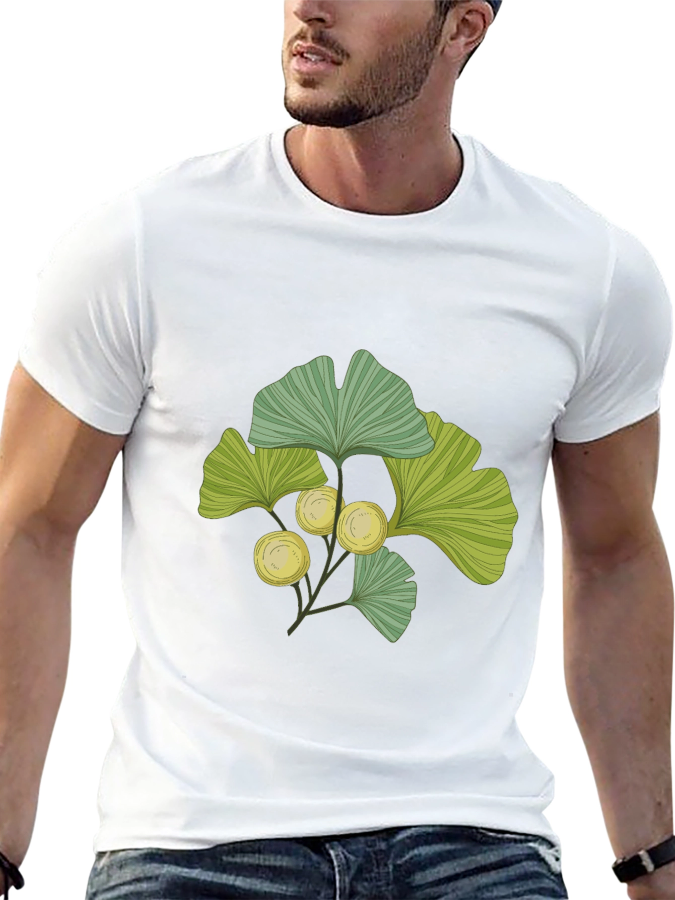 Black Ginkgo Leaf Print T-Shirt - Nature Inspired Design view 13