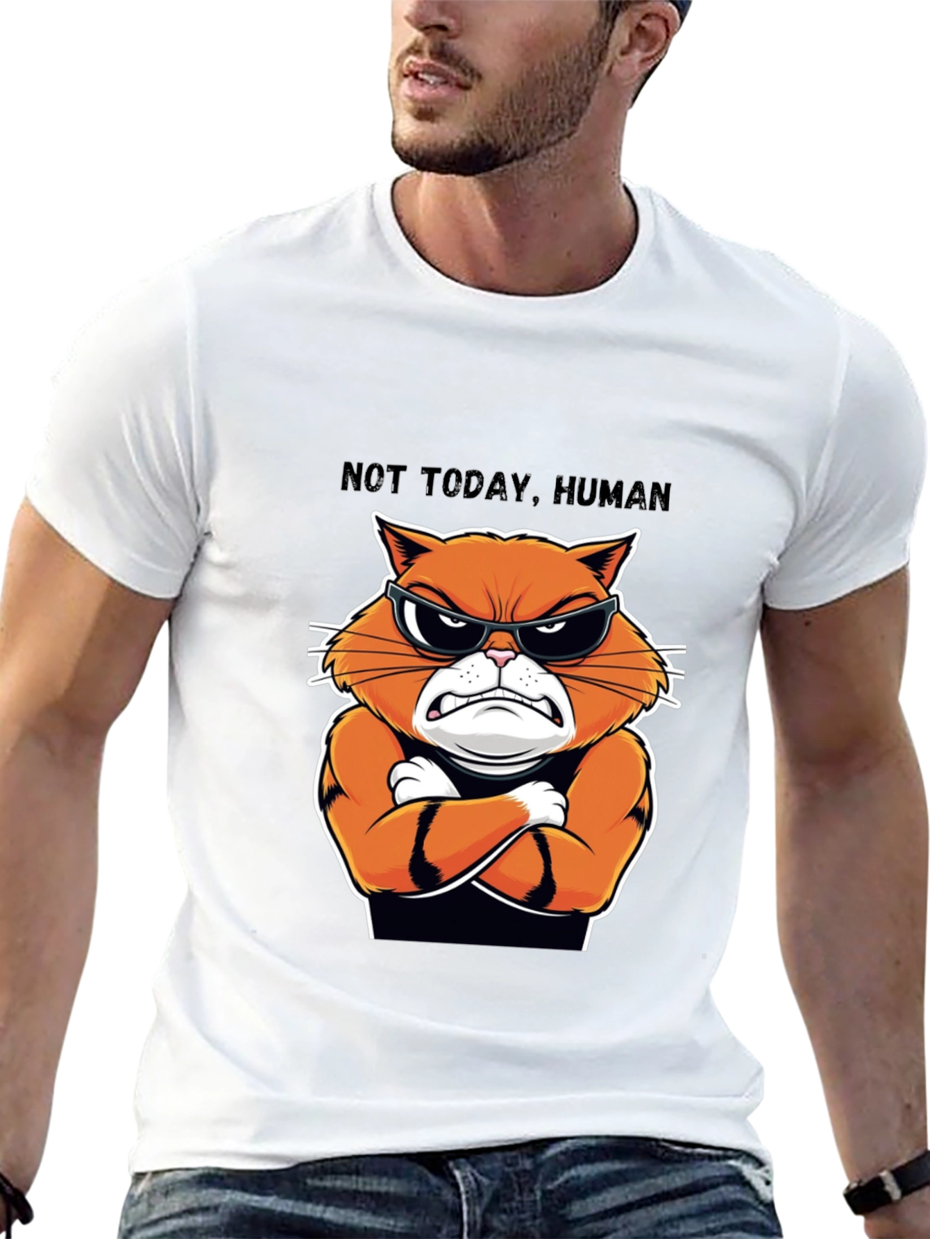 Black Not Today Human Cat T-Shirt - Funny Feline Tee view 13