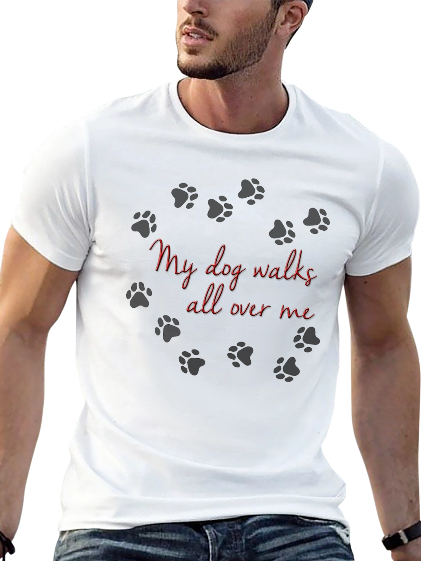 Black Dog Lover Tee - "My Dog Walks All Over Me" Black T-Shirt view 13