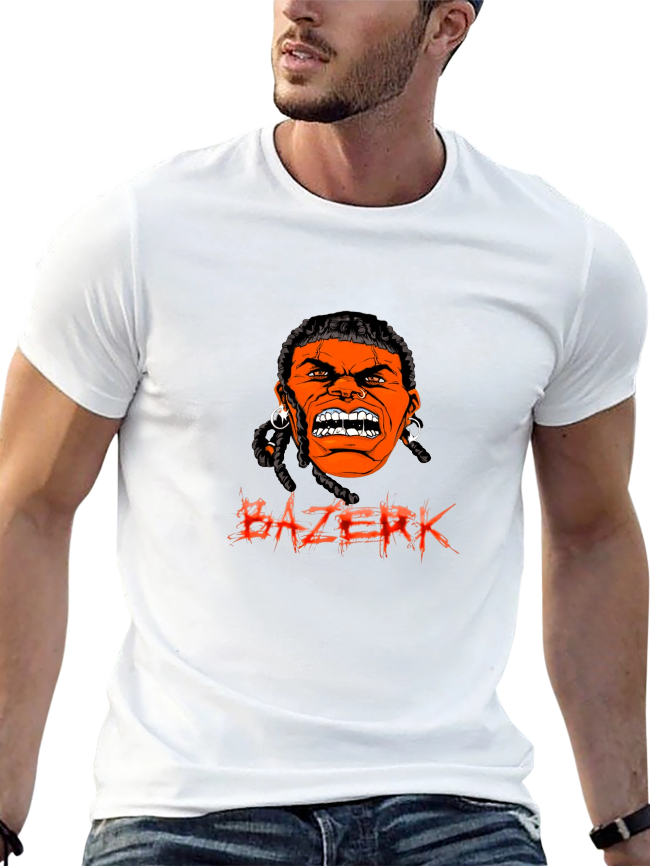 Black BAZERK T-Shirt - Angry Orange Face Graphic Tee view 13