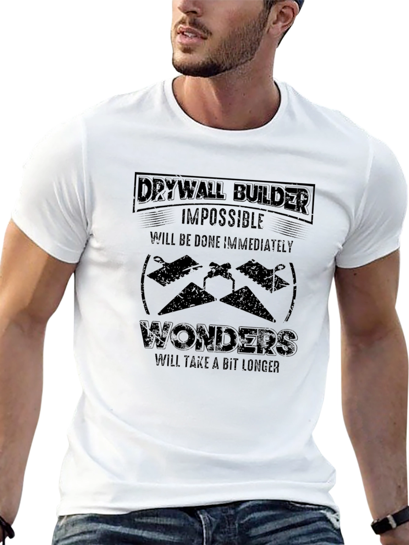 Black Drywall Builder Funny T-Shirt - Impossible Wonders view 13