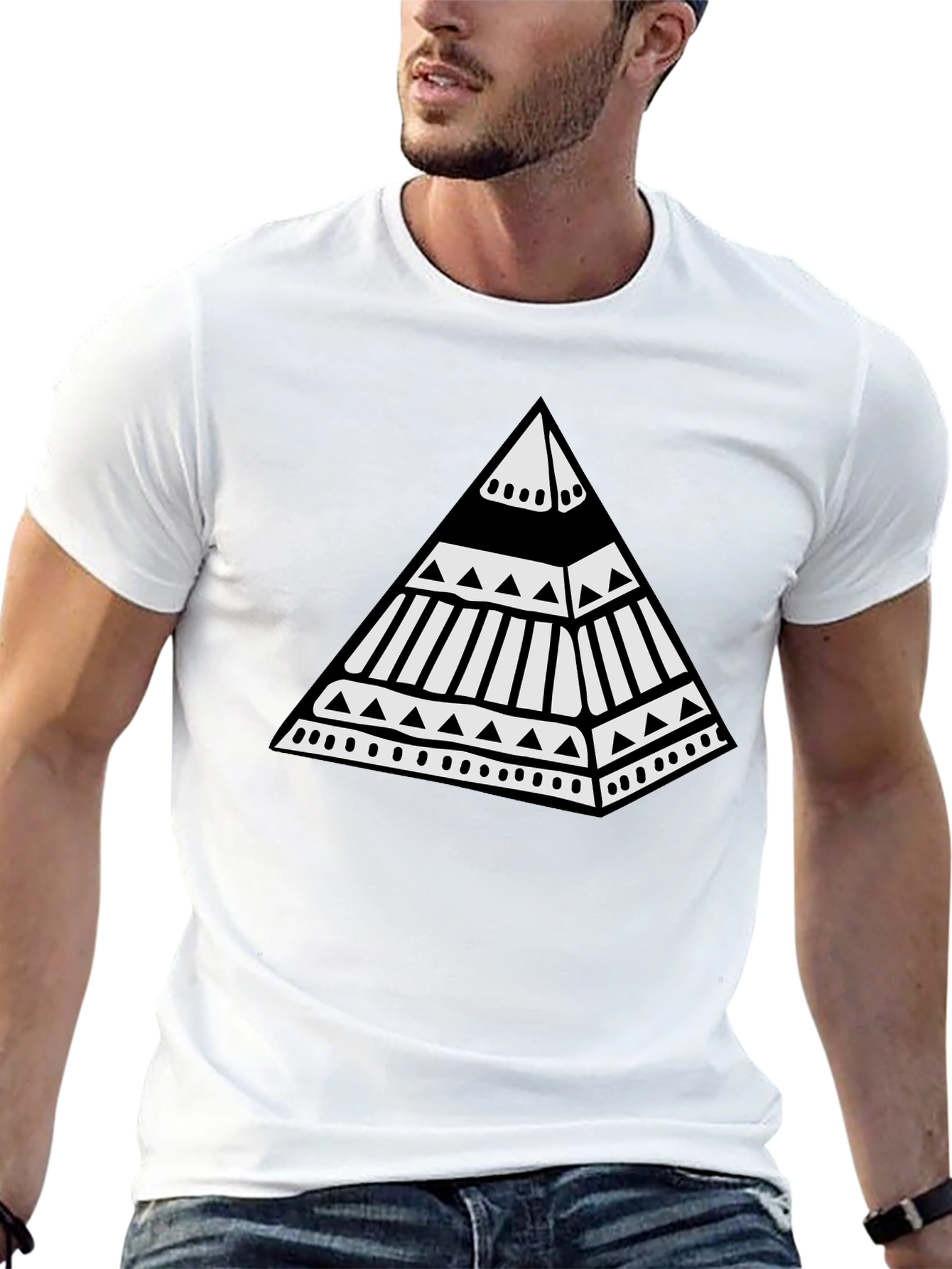 Black Tribal Pyramid Graphic Tee - Unique Black T-Shirt view 13