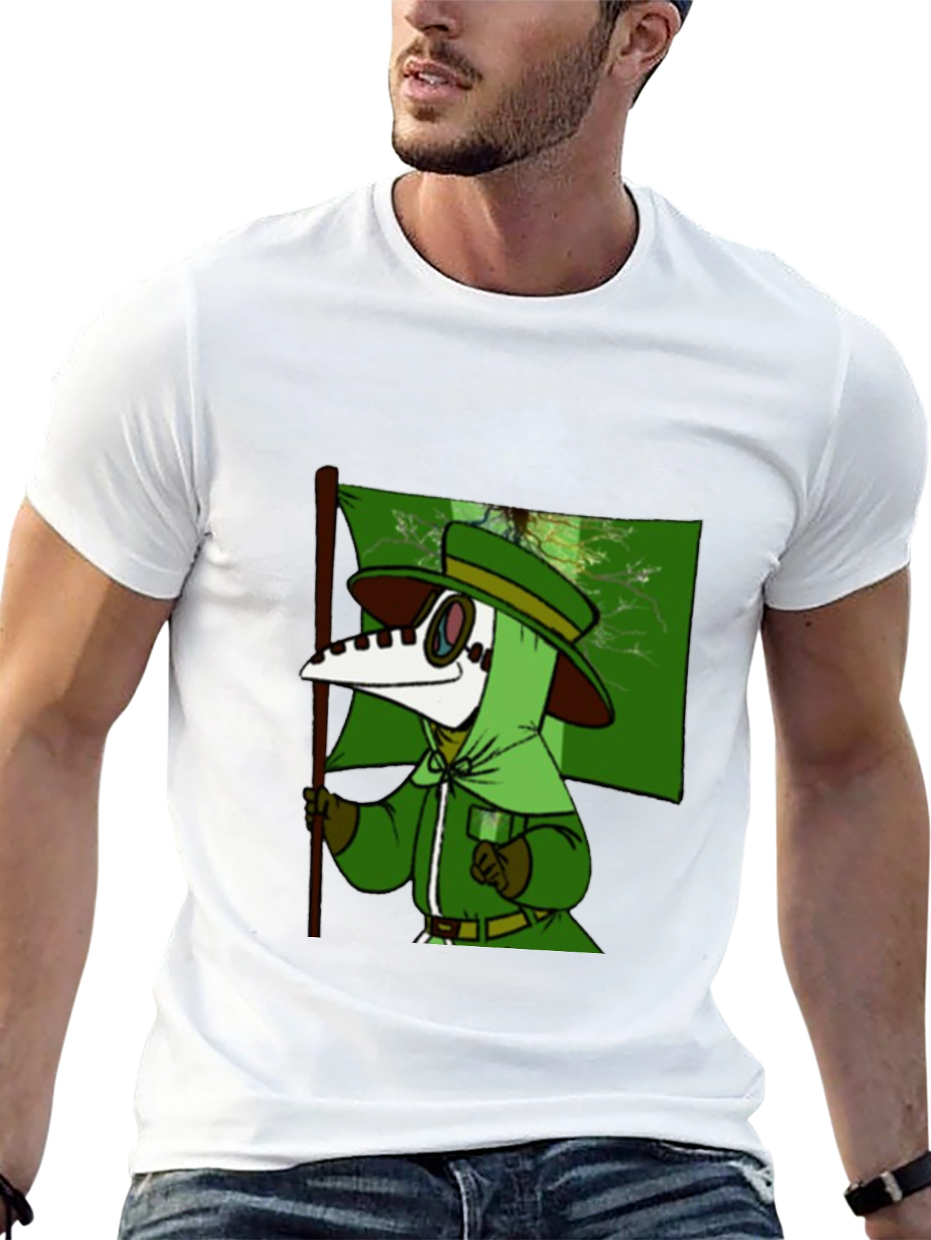 Black Plague Doctor Cartoon T-Shirt - Unique Graphic Tee view 13