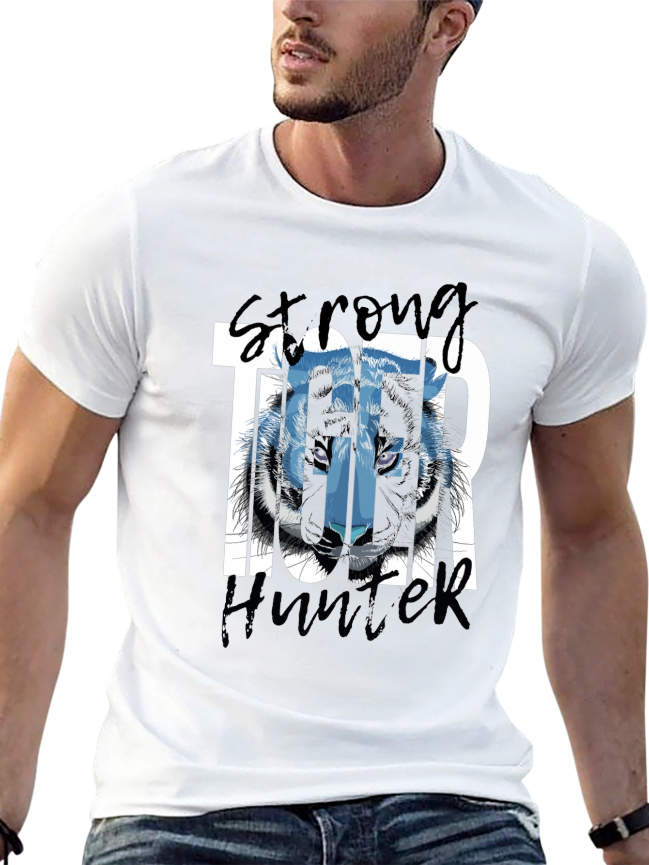 Black Strong Tiger Hunter Black Graphic Tee view 13