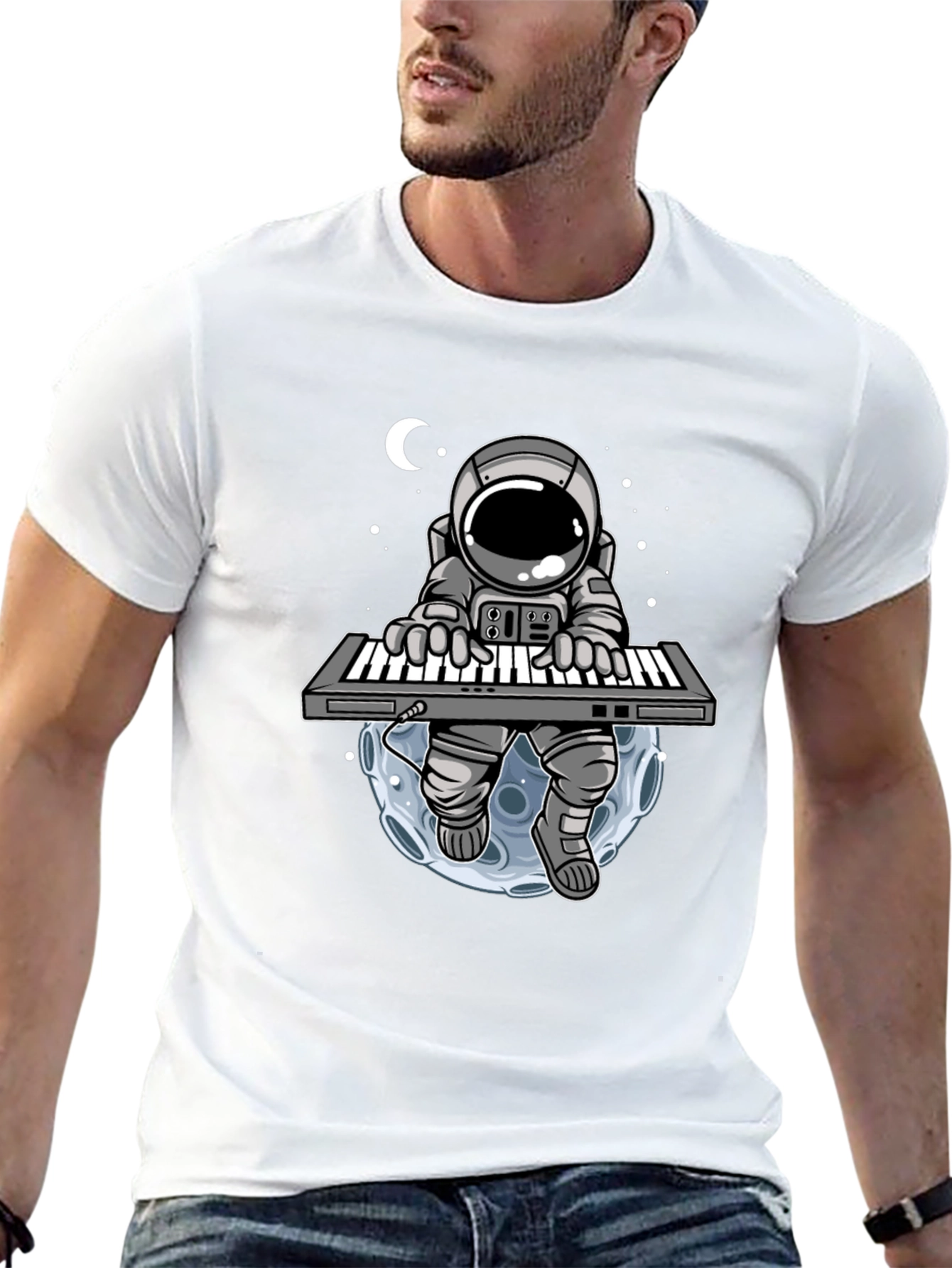Black Astronaut Keyboardist Graphic T-Shirt view 13