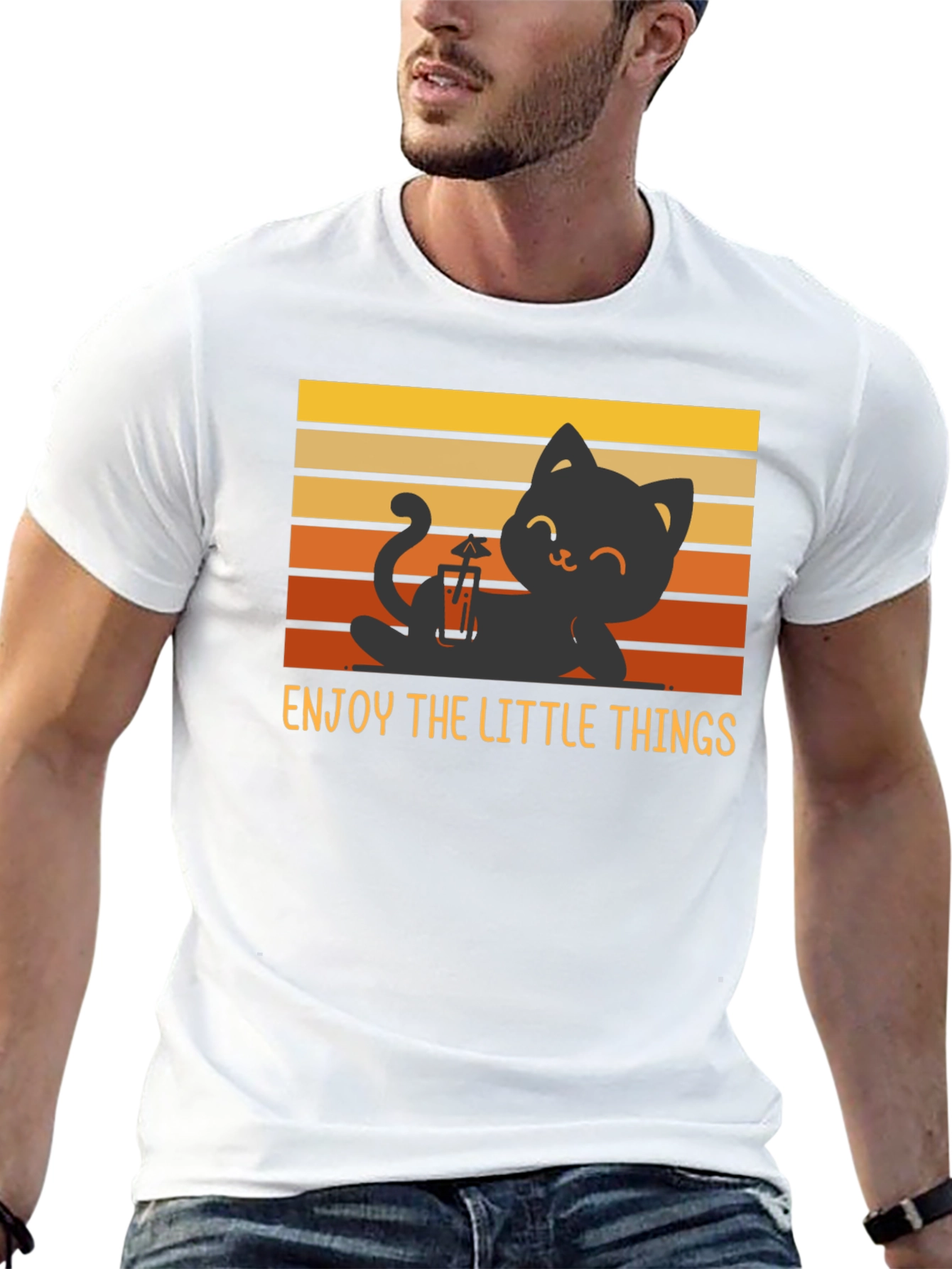 Black Enjoy the Little Things Cat T-Shirt - Relaxed Black Tee view 13