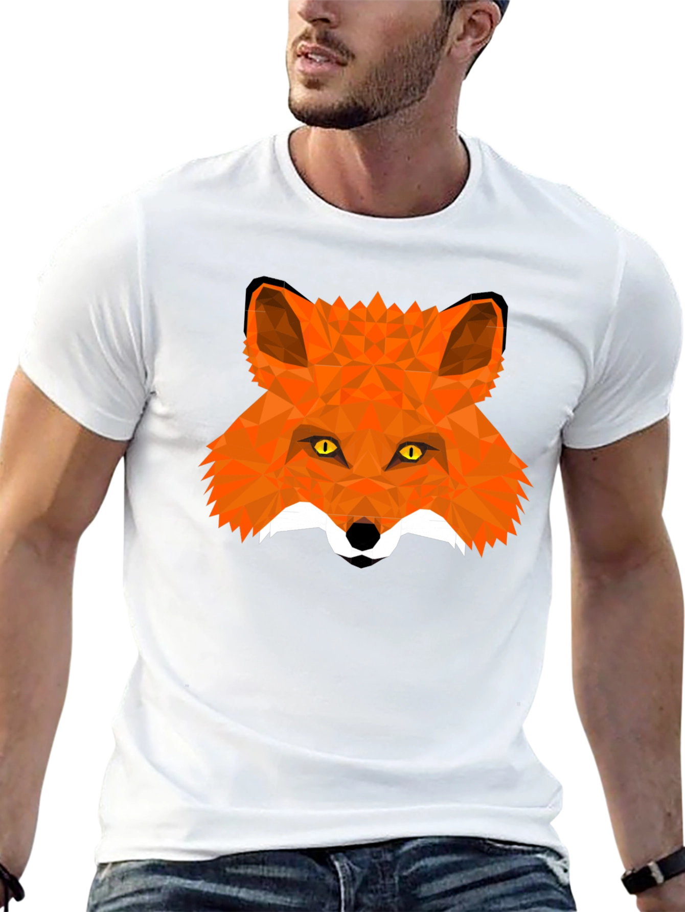 Black Geometric Fox Head T-Shirt view 13