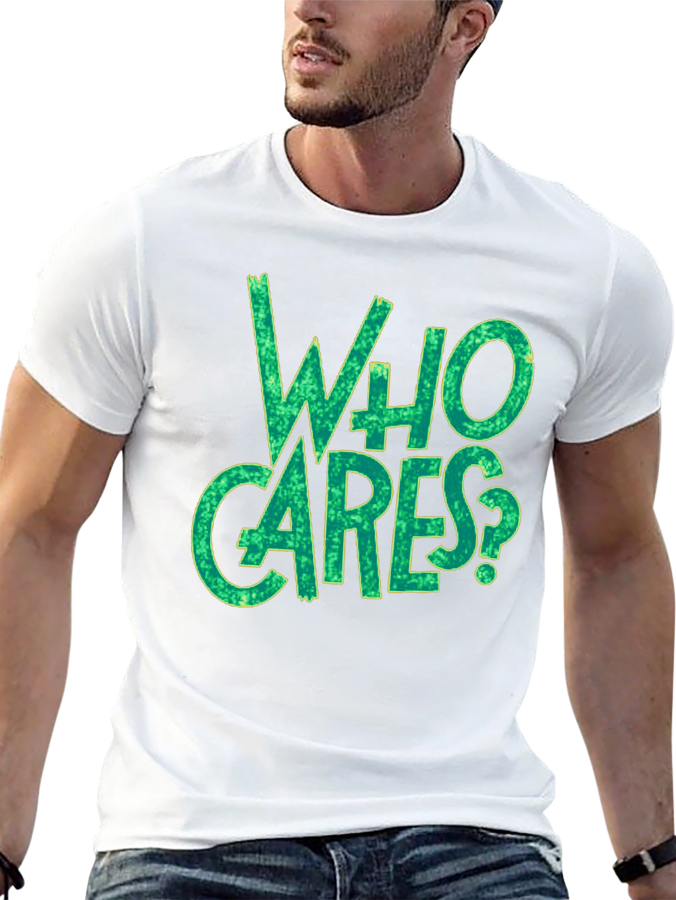 Black Who Cares? Graphic Print Black T-Shirt view 13