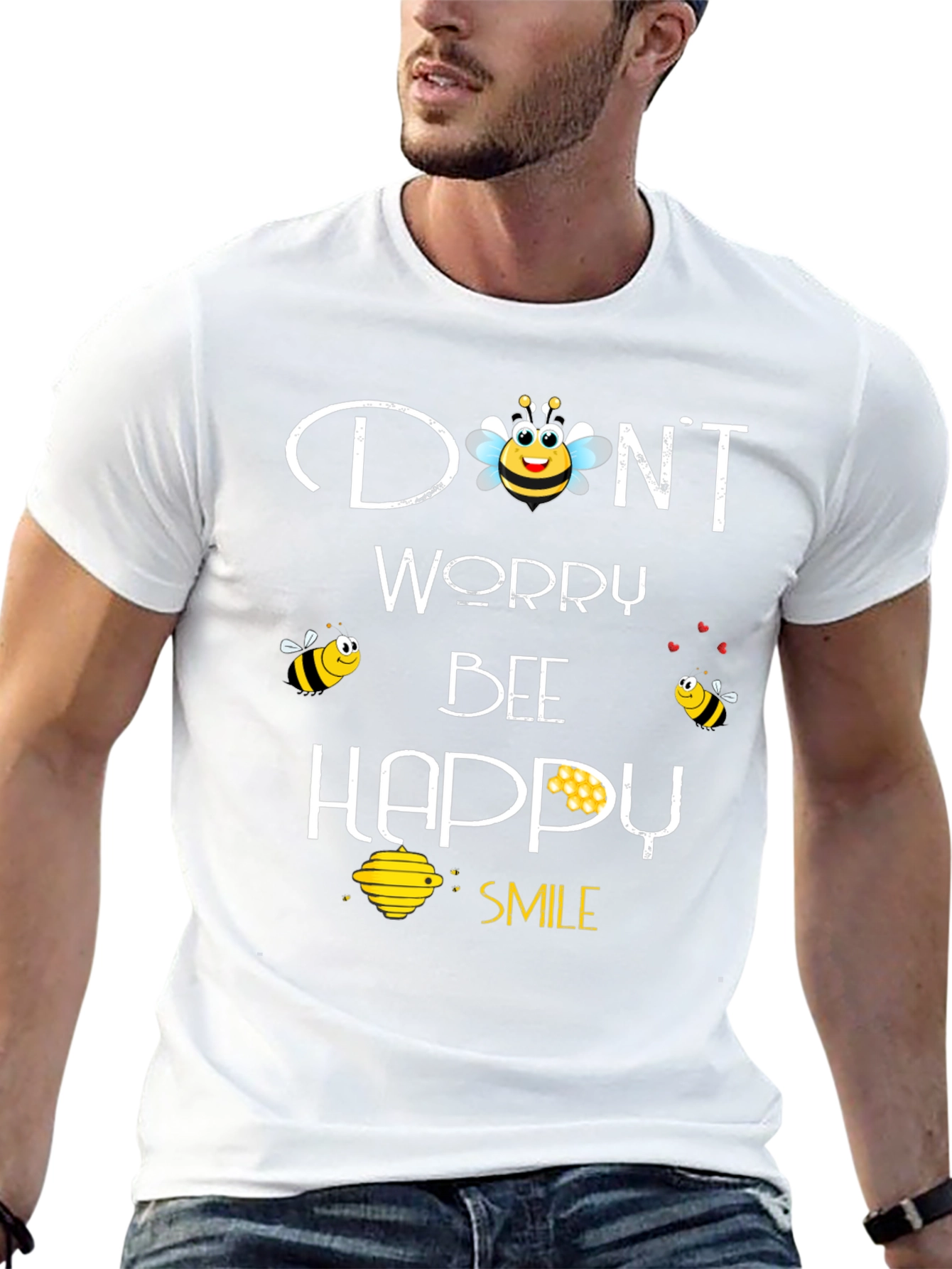 Black Don't Worry Bee Happy Graphic T-Shirt view 13