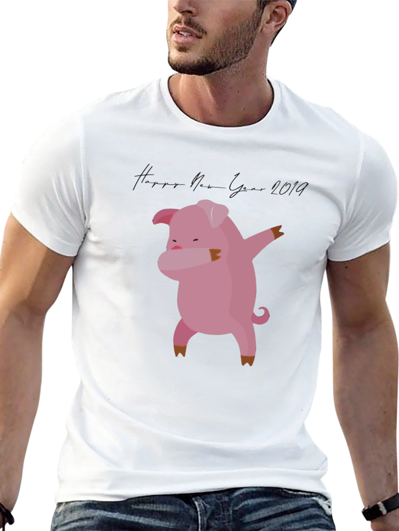 Black Dabbing Pig New Year 2019 Black T-Shirt view 13