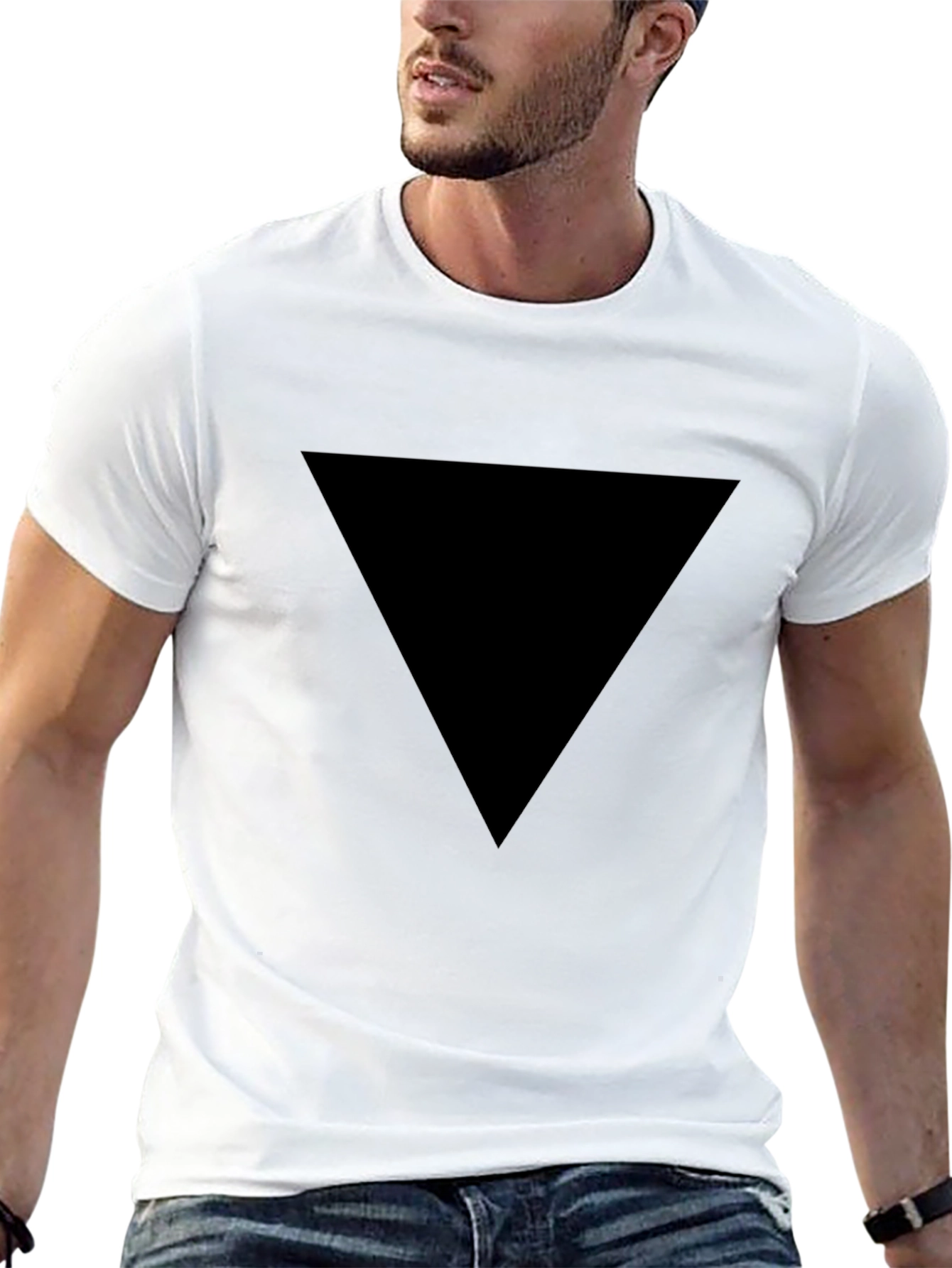 Black Men's Black Triangle Graphic Tee - Modern Casual Shirt view 13