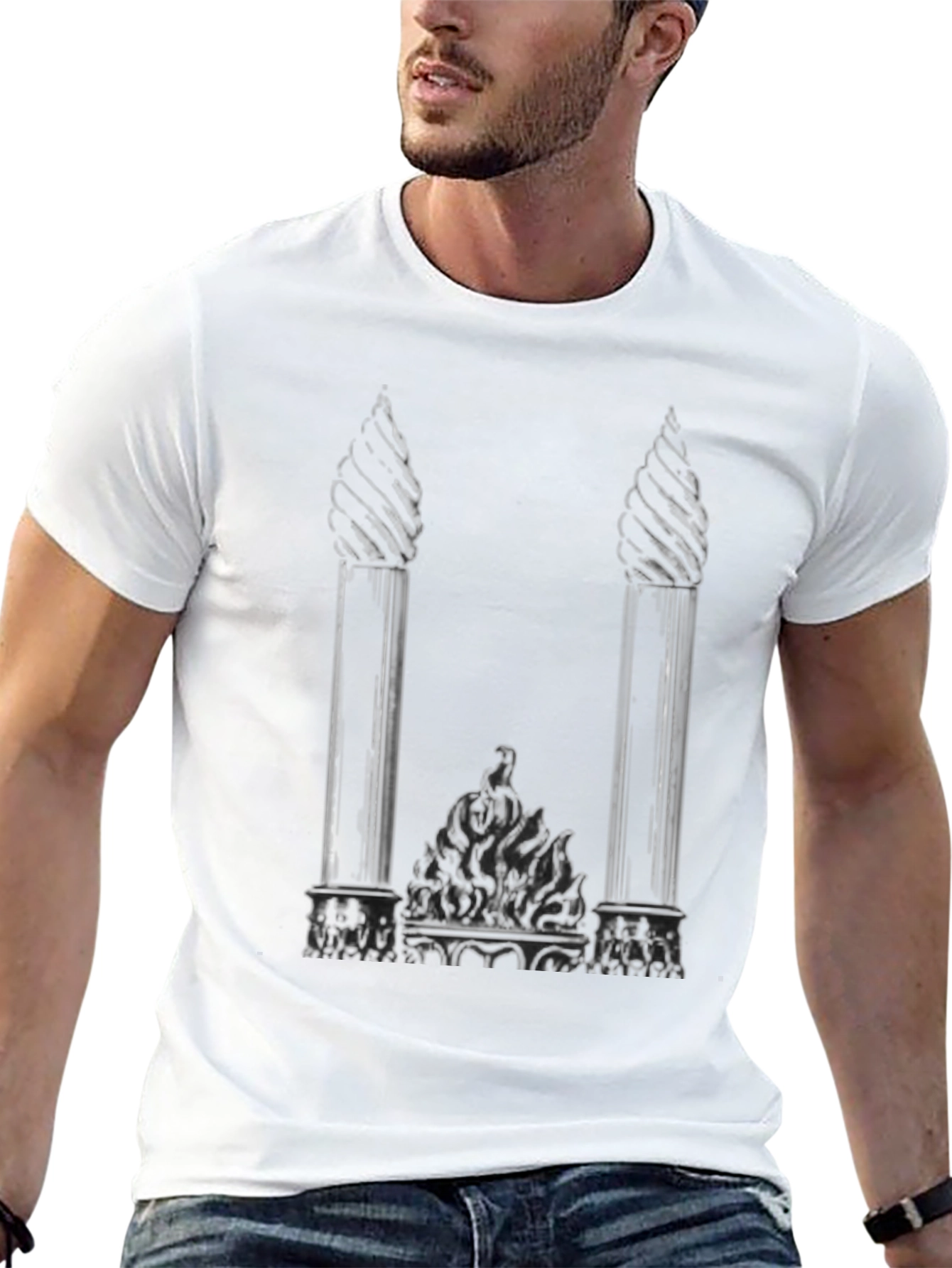 Black Gothic Columns Black T-Shirt - Unique Graphic Tee view 13