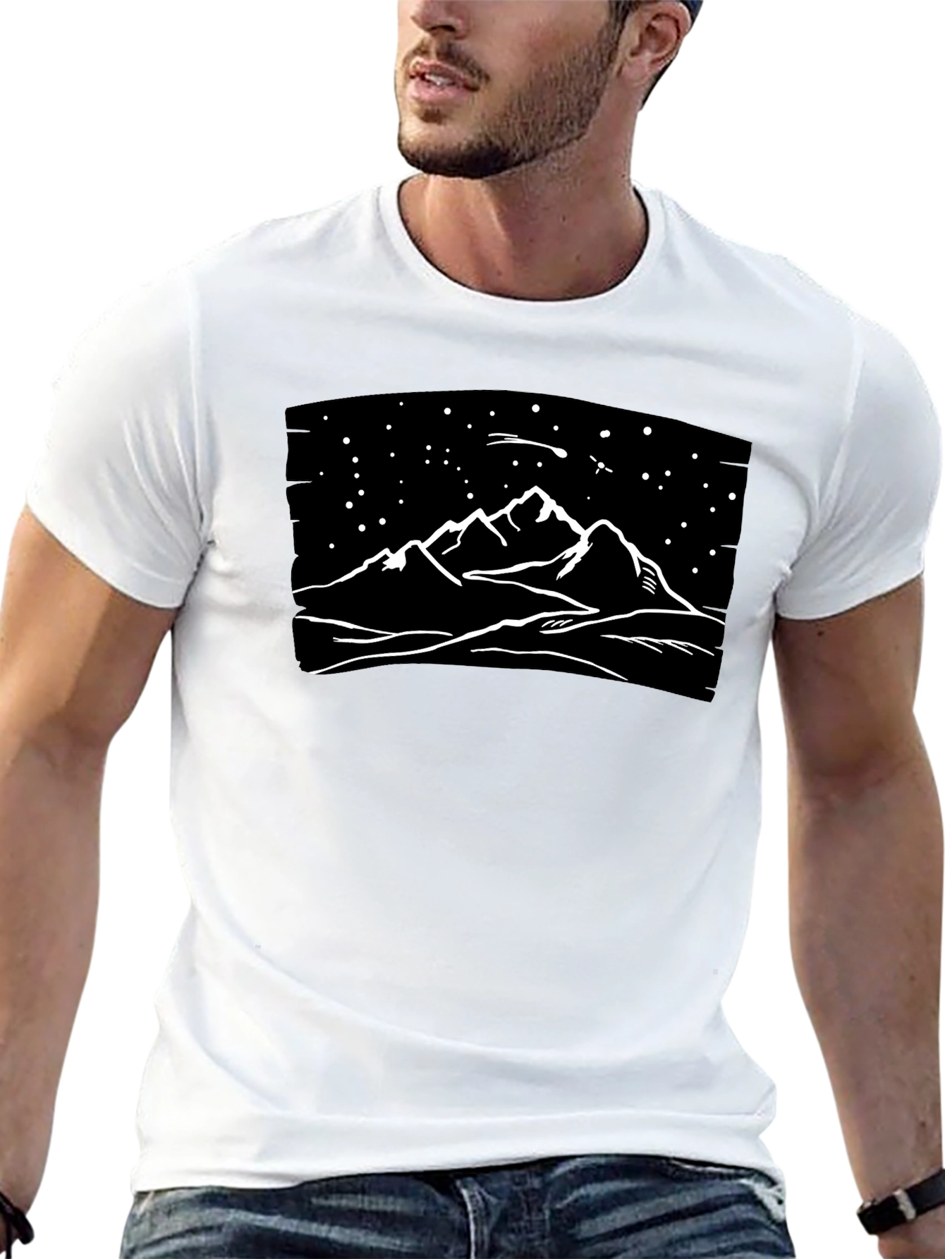 Black Mountainscape Graphic Tee - Black Cotton T-Shirt view 13
