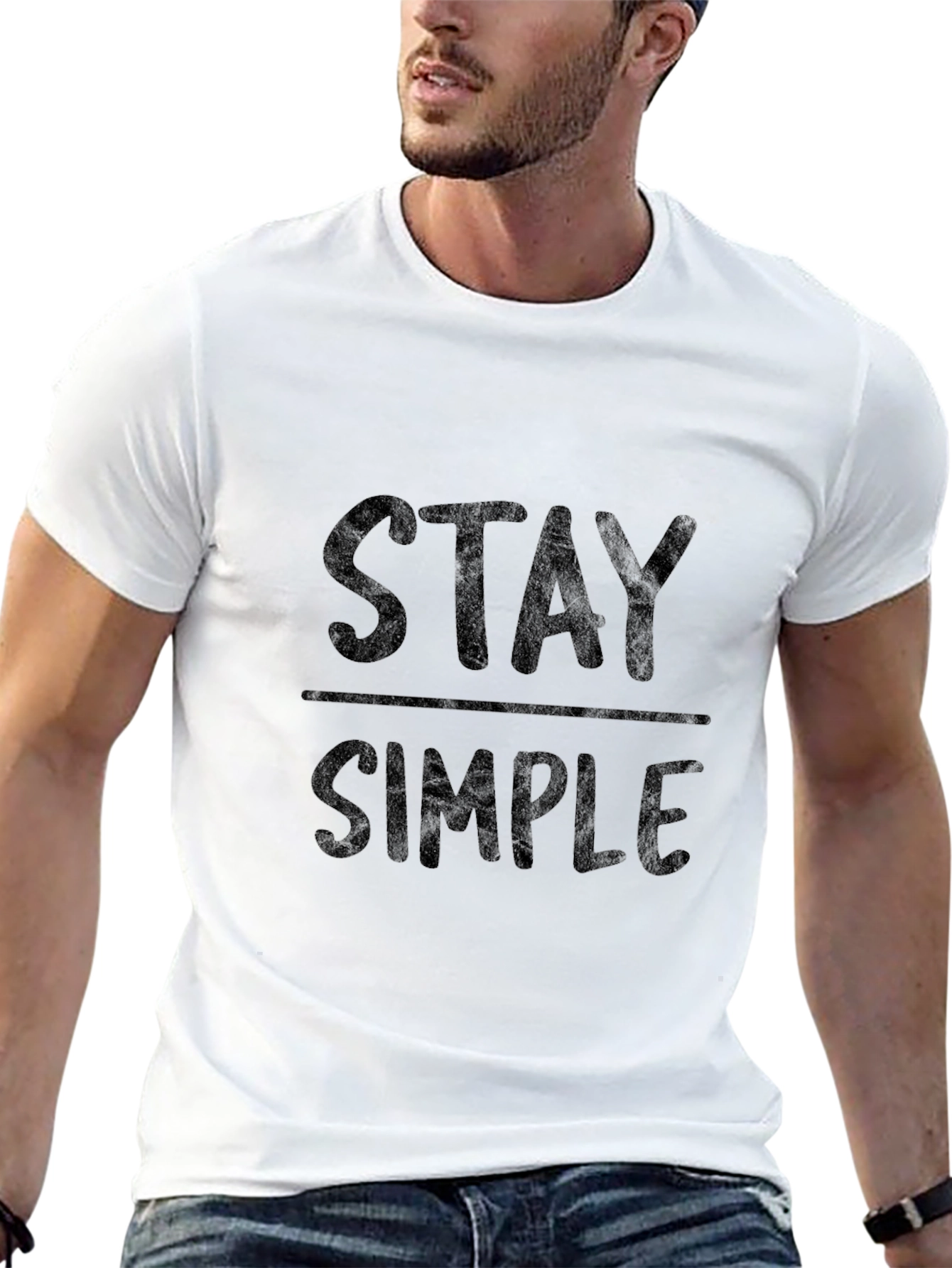 Black Stay Simple Black Graphic Tee - Men's Casual T-Shirt view 13