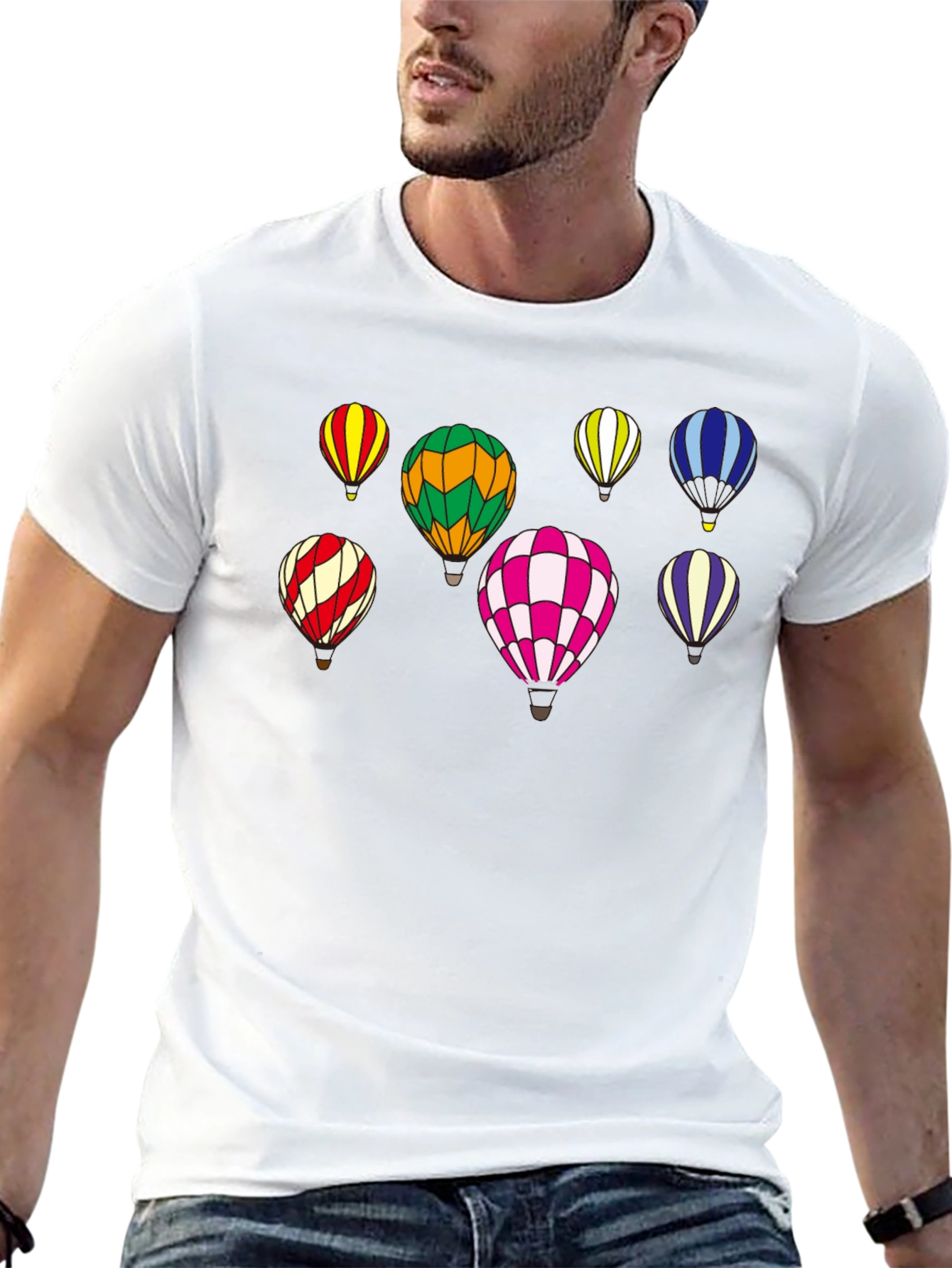 Black Colorful Hot Air Balloon Print T-Shirt view 13