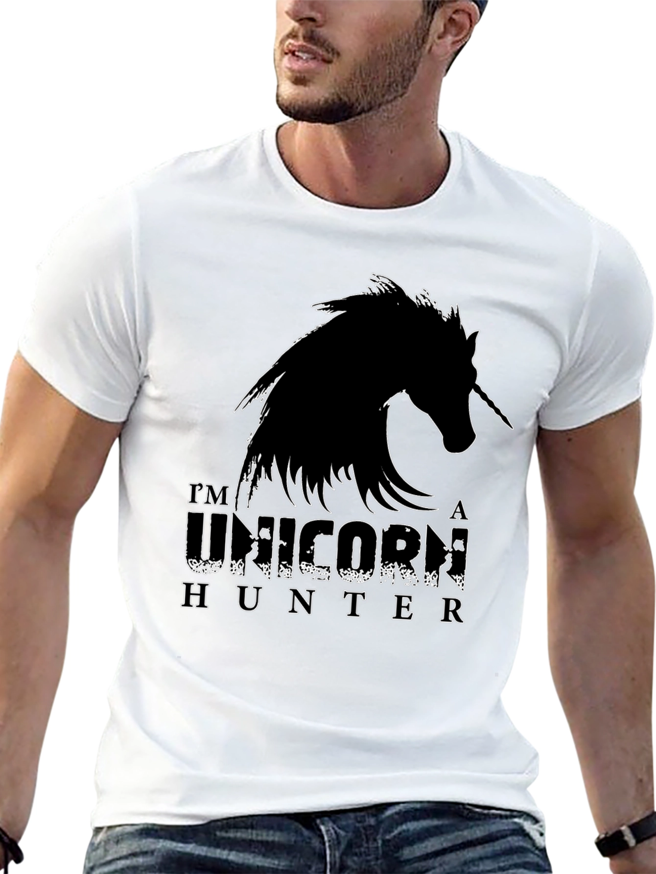 Black Unicorn Hunter Graphic Tee - Black Cotton Shirt view 13
