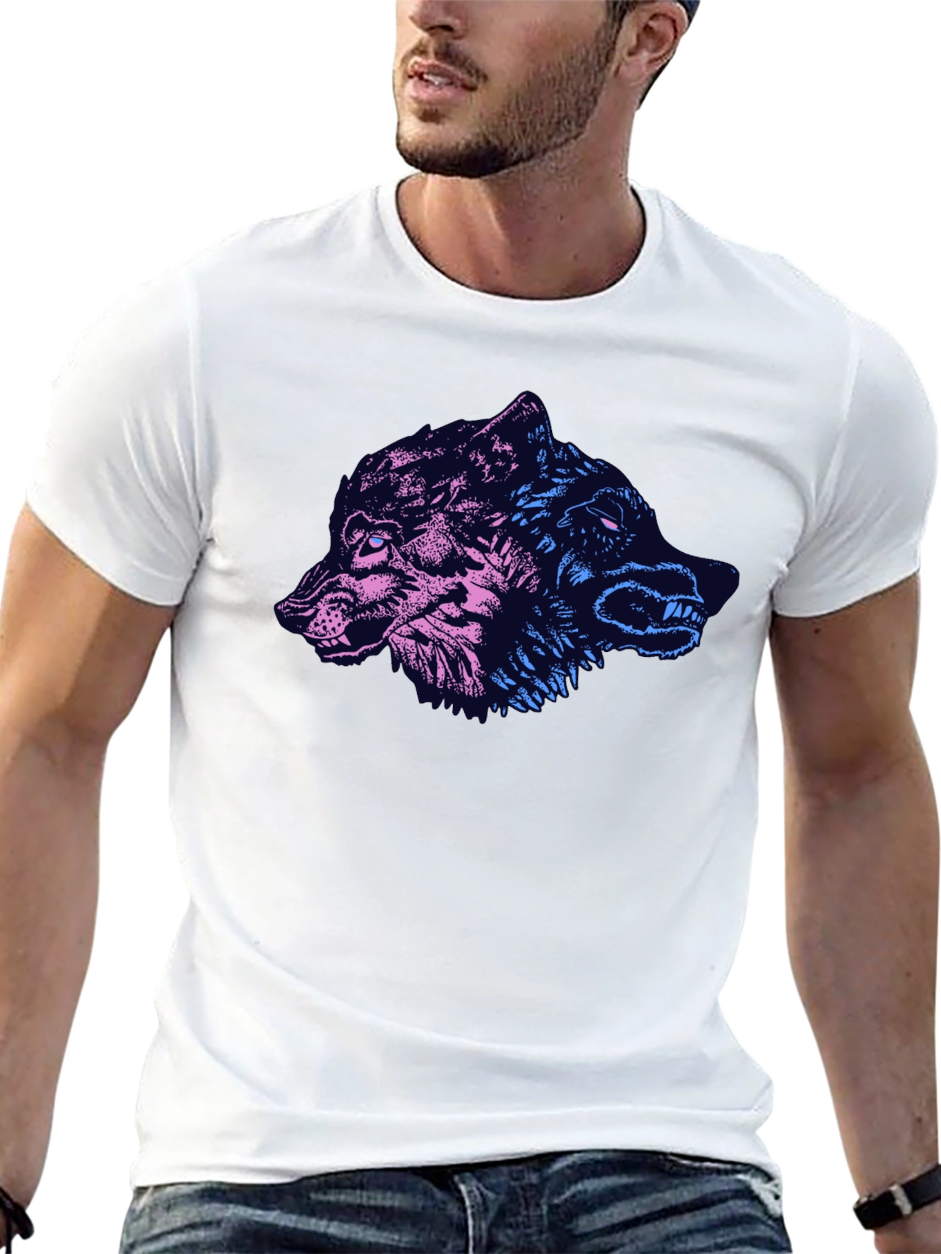 Black Wolf Duo Graphic Print Black T-Shirt view 13