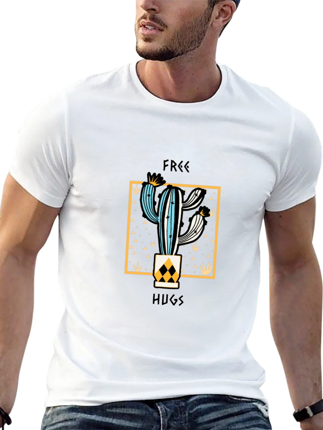 Black Free Hugs Cactus Graphic Tee view 13