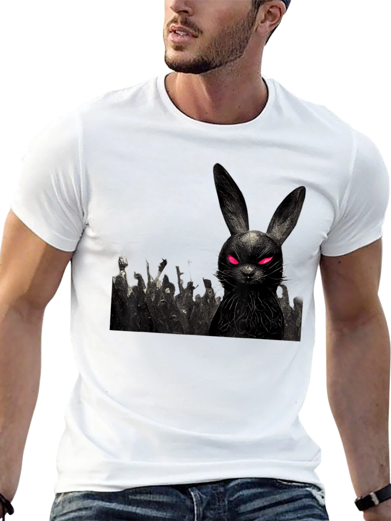 Black Creepy Bunny Graphic Tee view 13