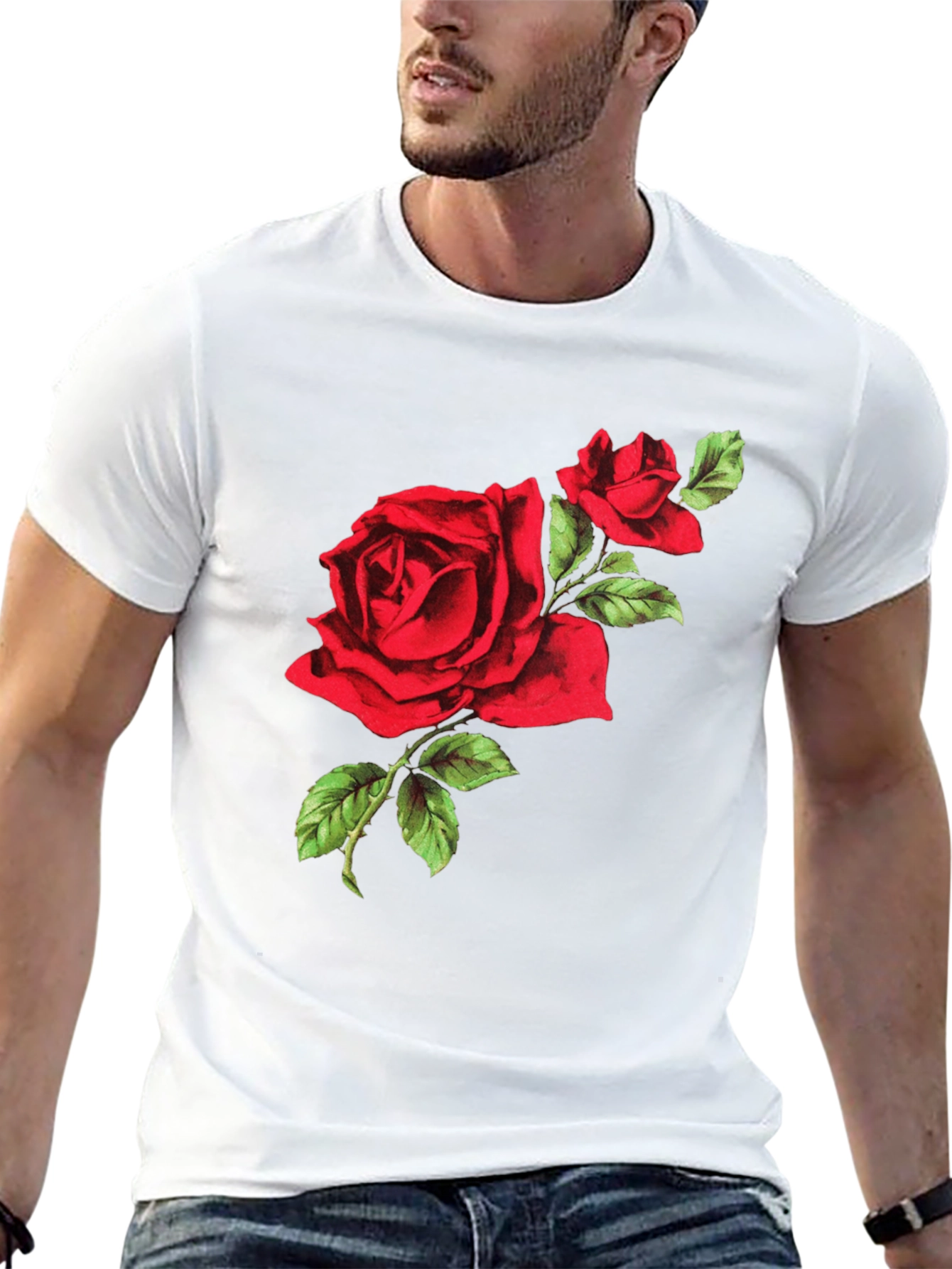 Black Red Rose Graphic Tee - Black Cotton T-Shirt view 13